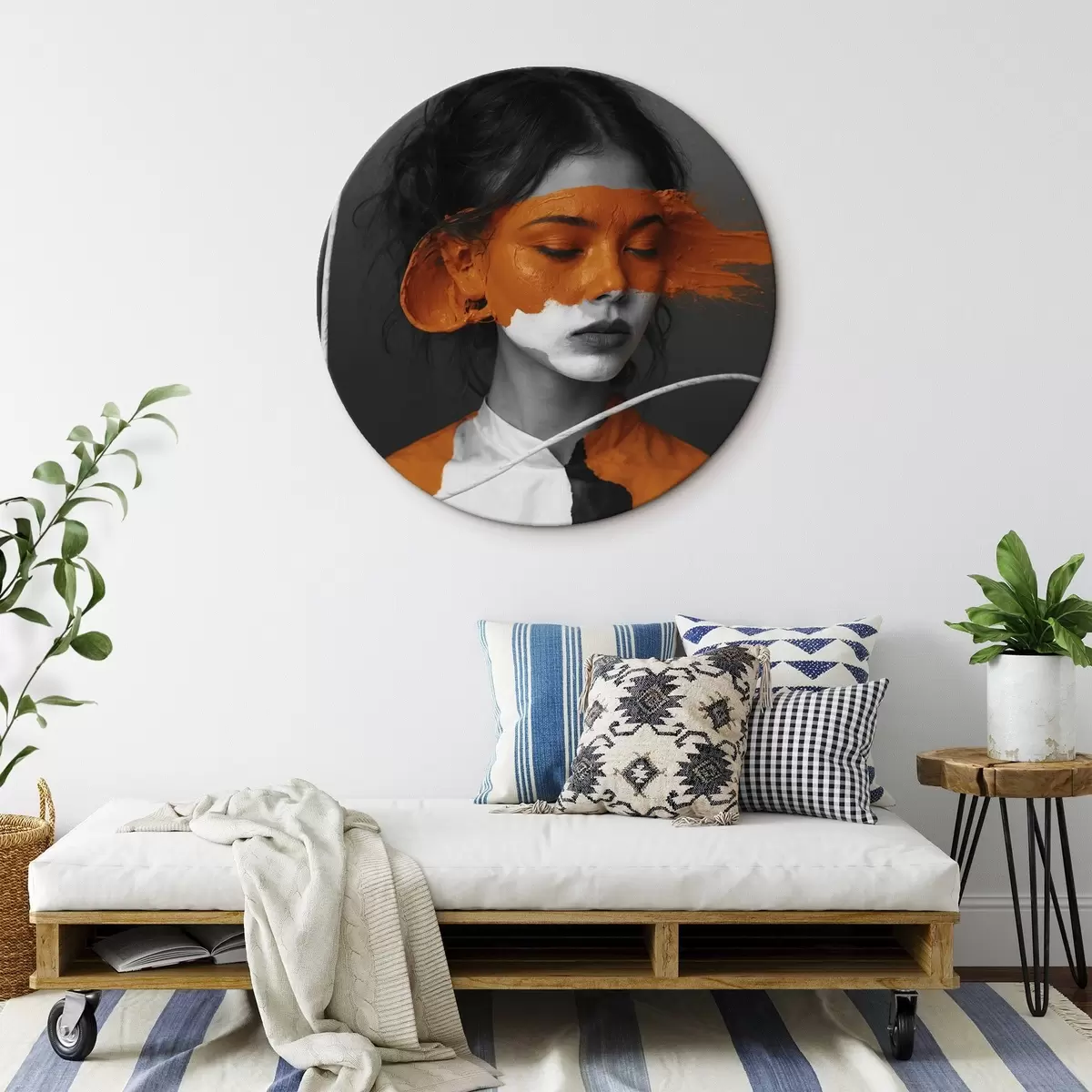 Ronde schilderijen Paarse bloem in de stijl van volumetrisch schilderen r45495