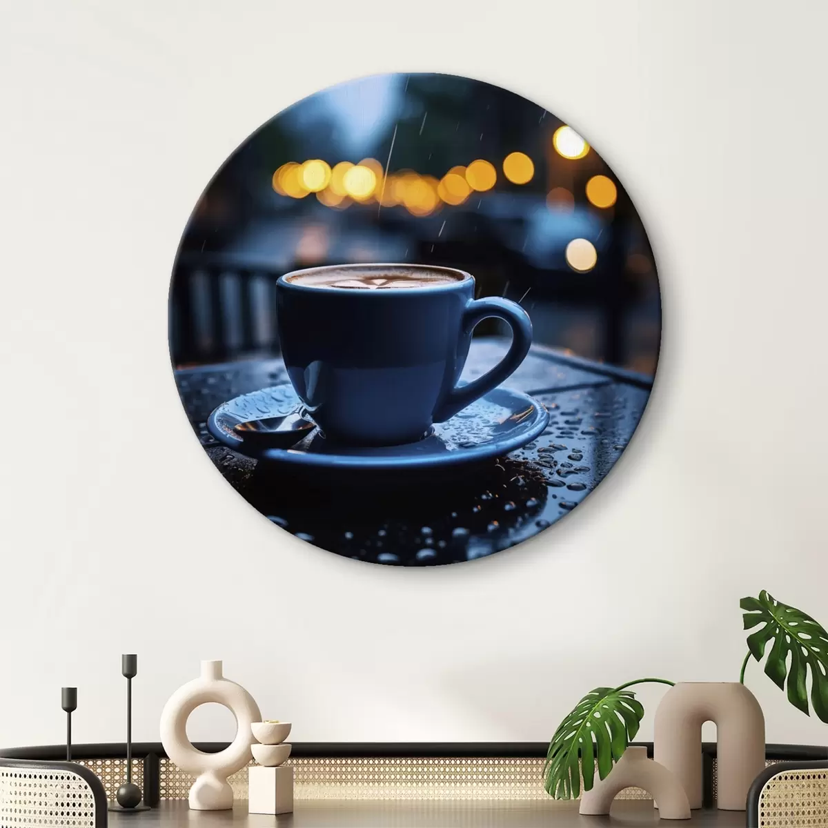 Ronde schilderijen Abstract schilderij in beige en zwarte tinten r45497