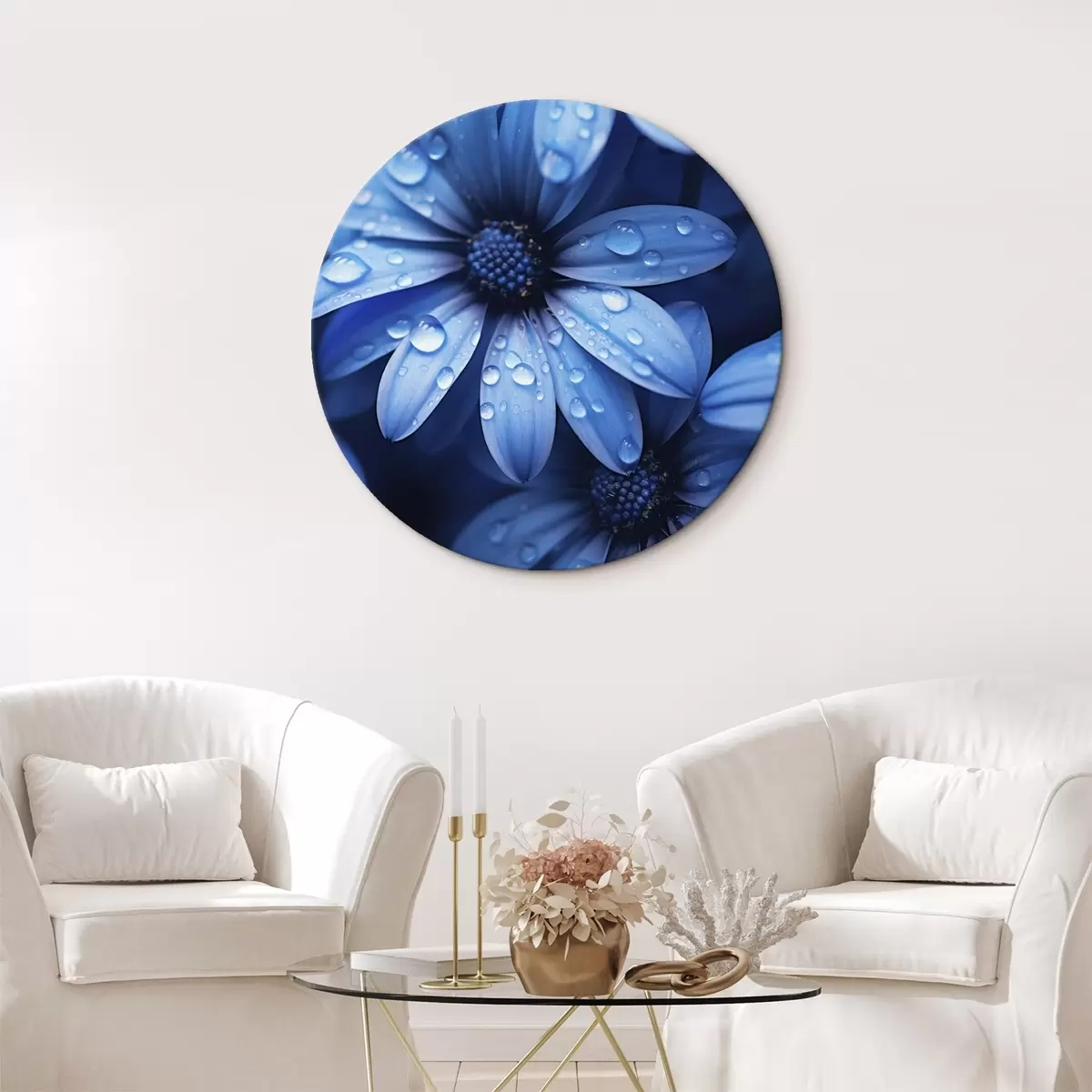 Ronde schilderijen Delicate roze bloemen aan zee bij zonsopgang r45499