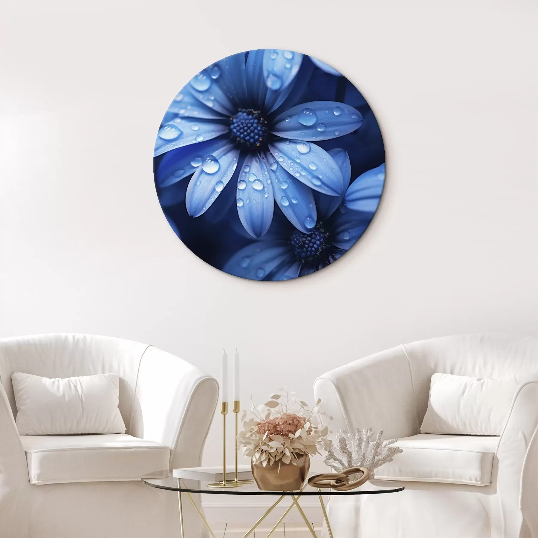  Schilderijen Blauwe bloem met waterdruppels op de bloemblaadjes r45499