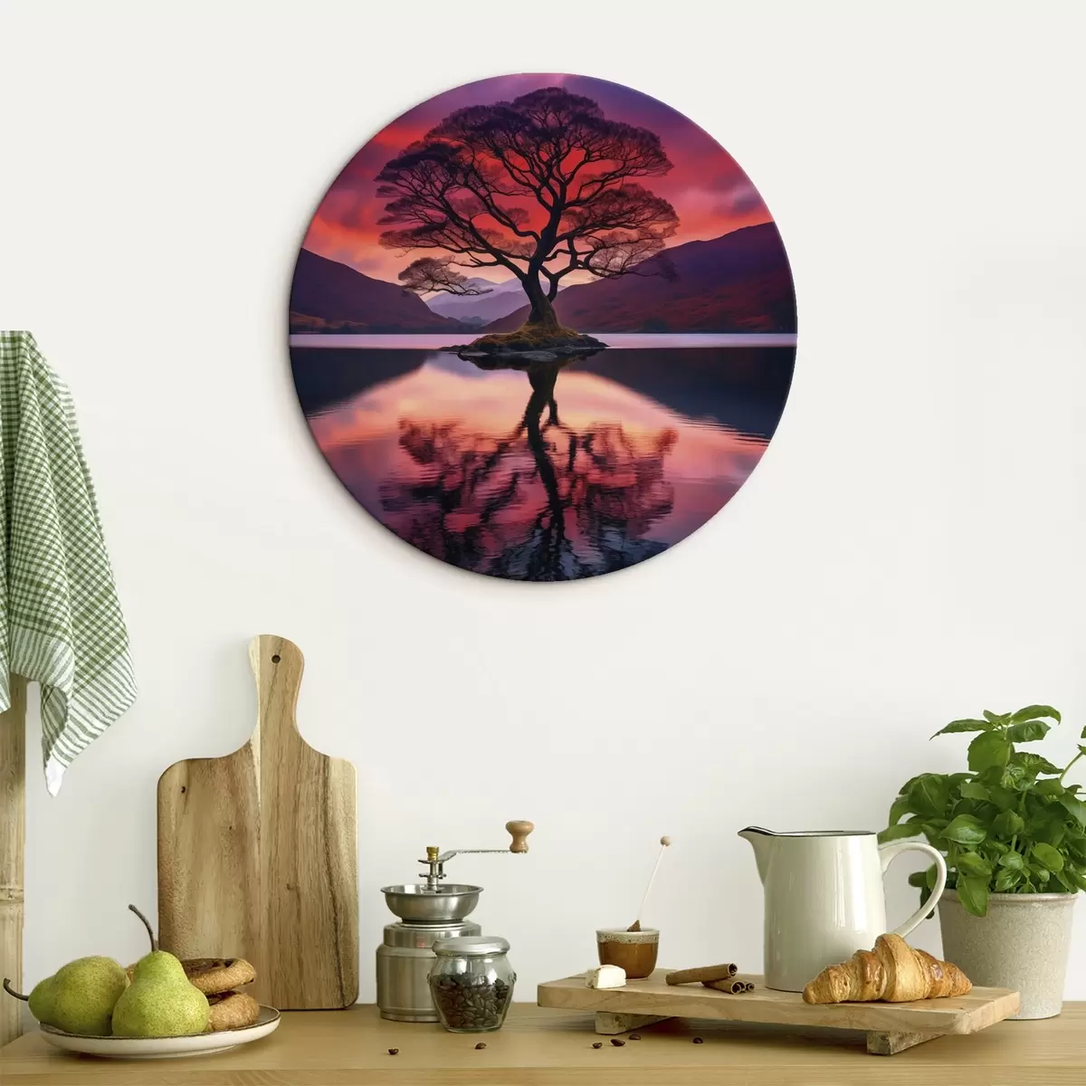 Ronde schilderijen Grote boom bij zonsondergang r45504