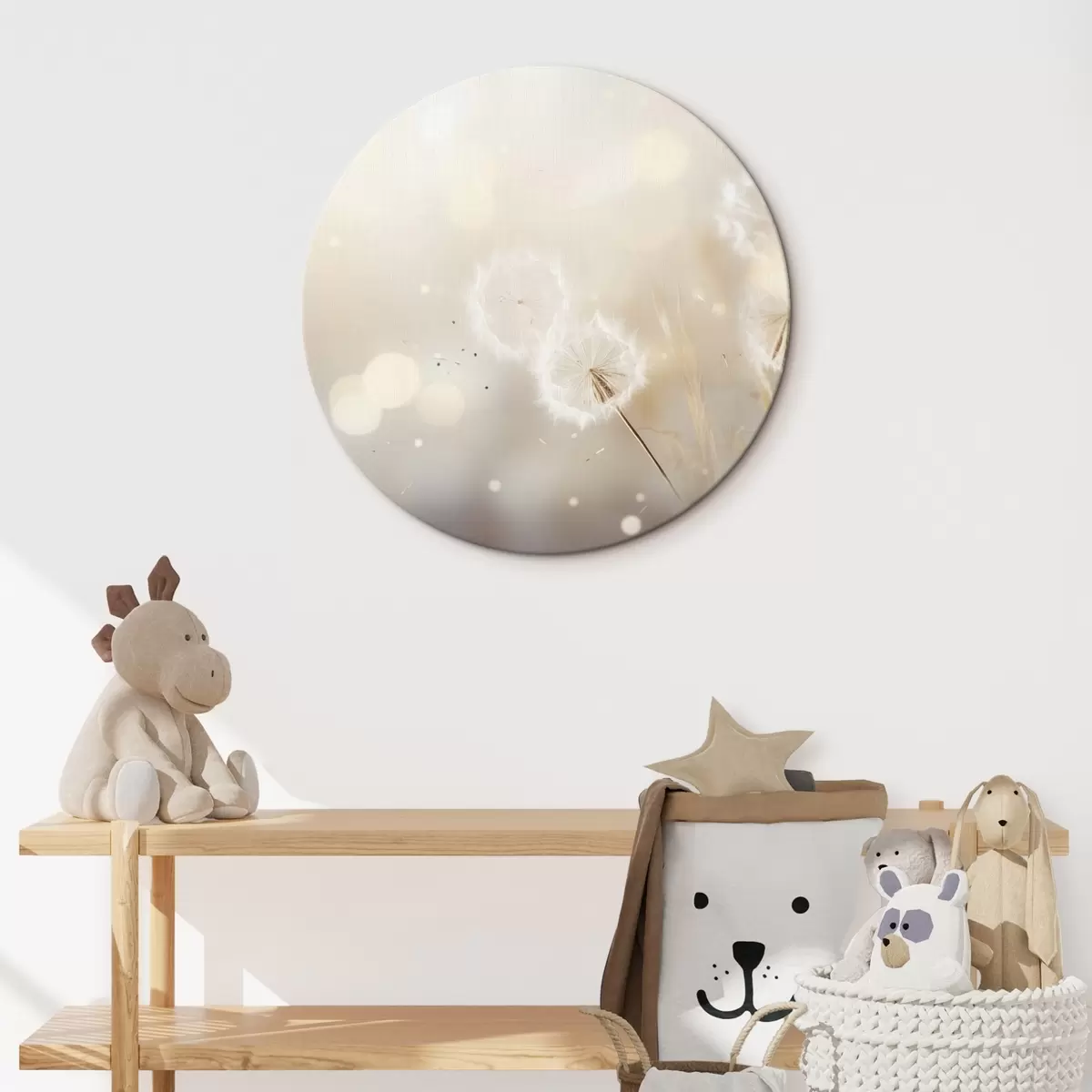 Ronde schilderijen Delicate paardenbloemen in fel licht r45519