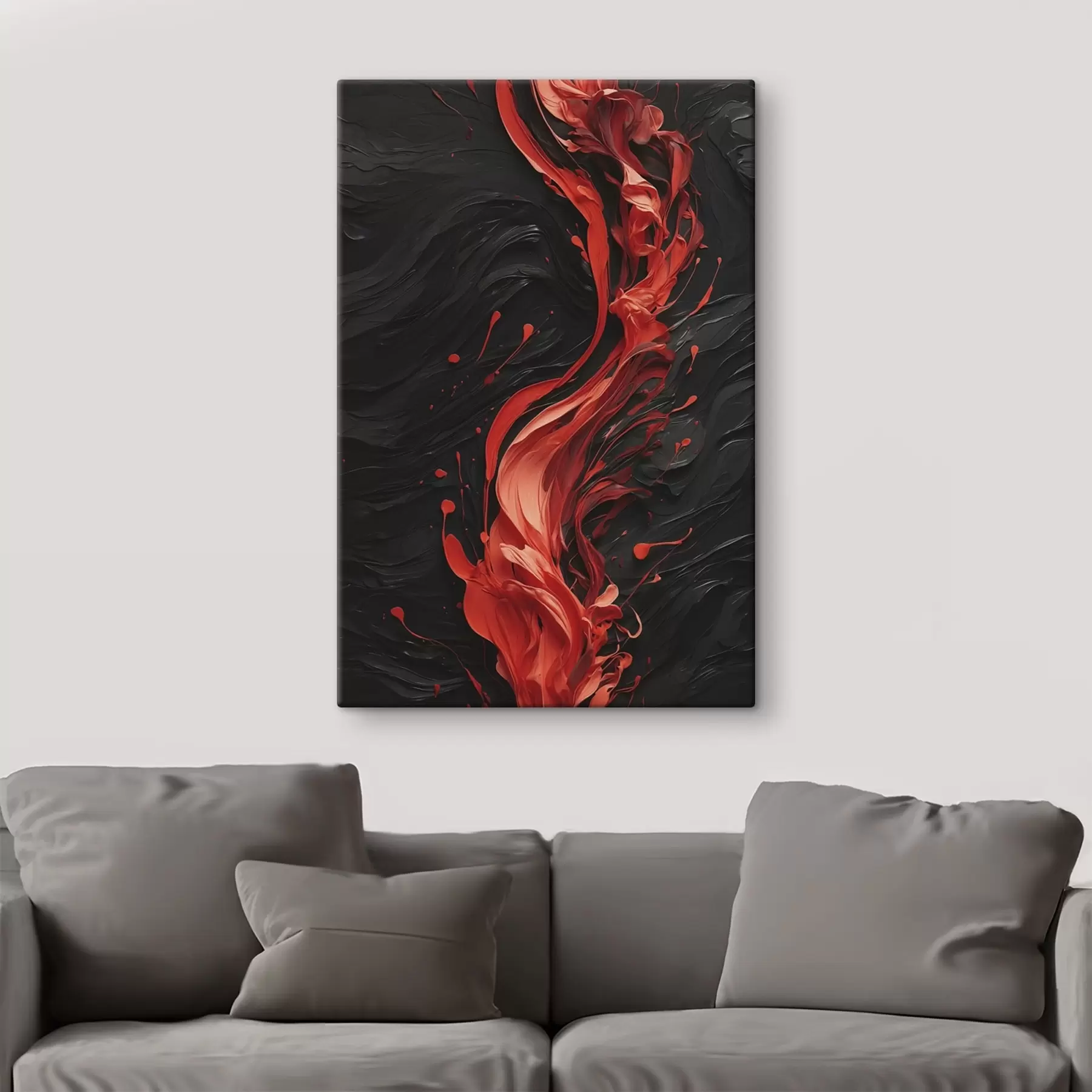  Schilderijen Abstract met rode penseelstreken op zwarte achtergrond s45490