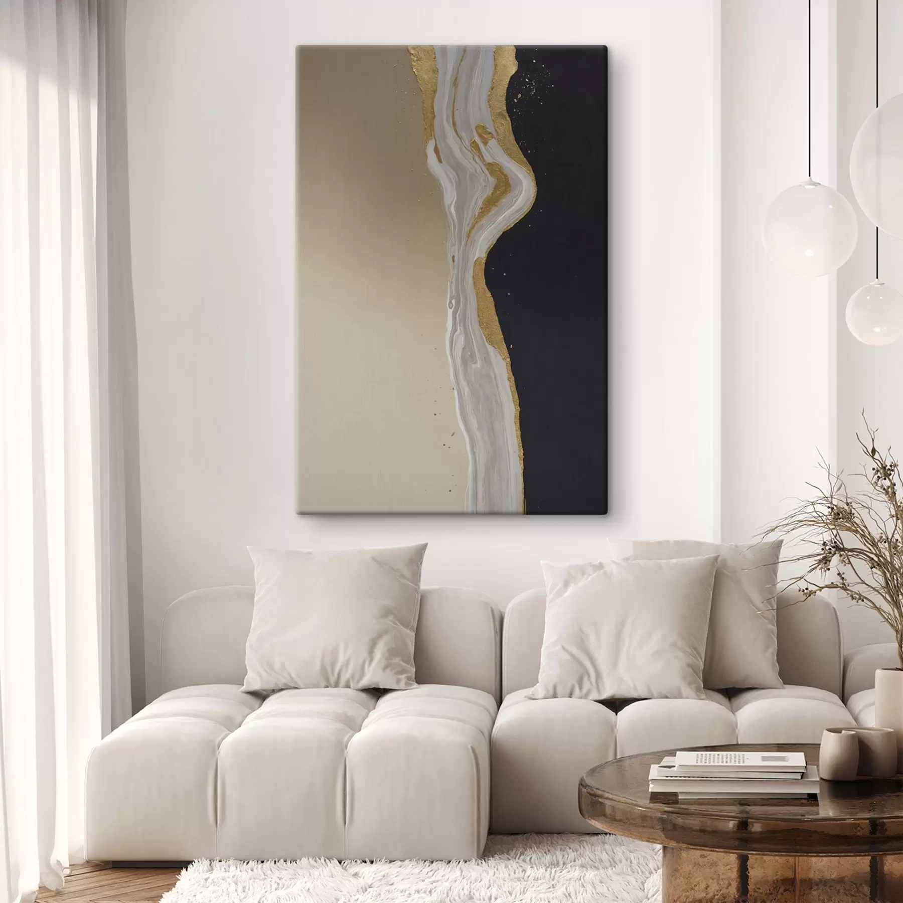  Schilderijen Abstract schilderij in beige en zwarte tinten s45494