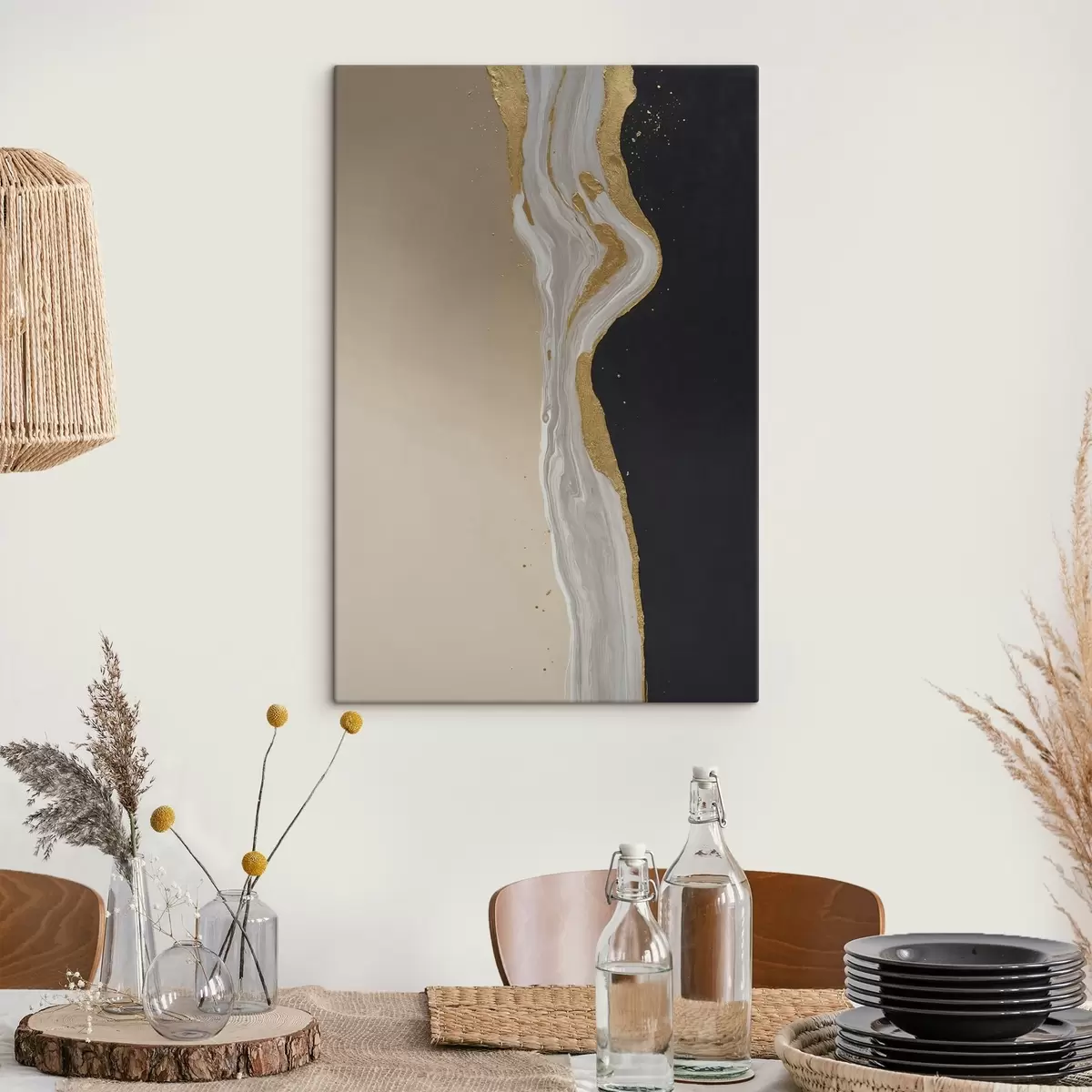  Schilderijen Abstract schilderij in beige en zwarte tinten s45494