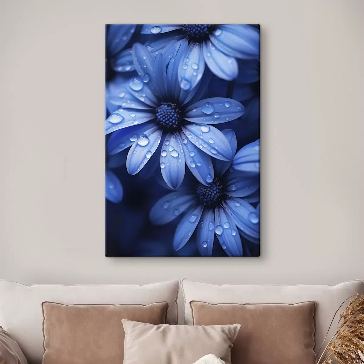  Schilderijen Blauwe bloem met waterdruppels op de bloemblaadjes s45499