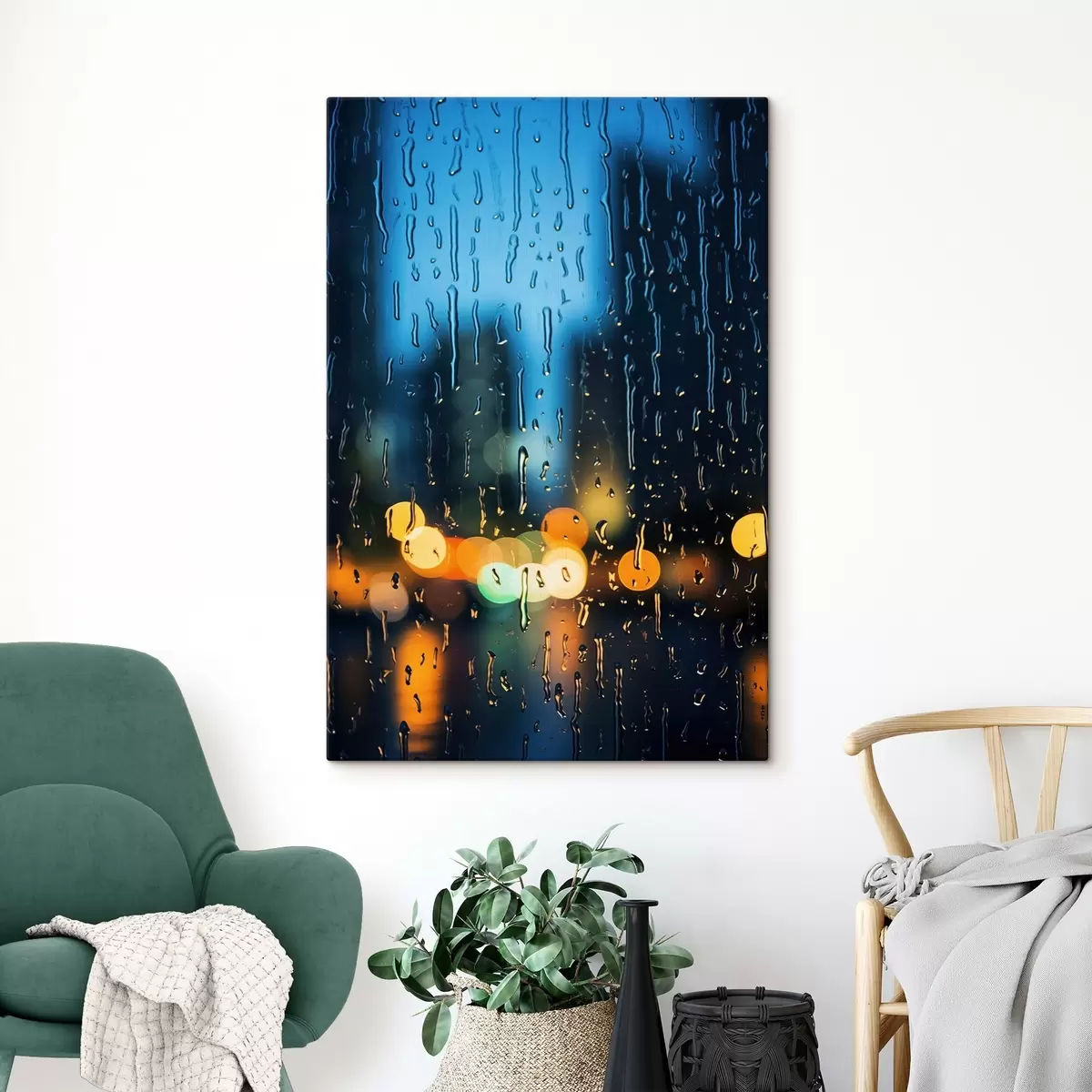  Schilderijen Kopje koffie op een tafel in de regen s45500