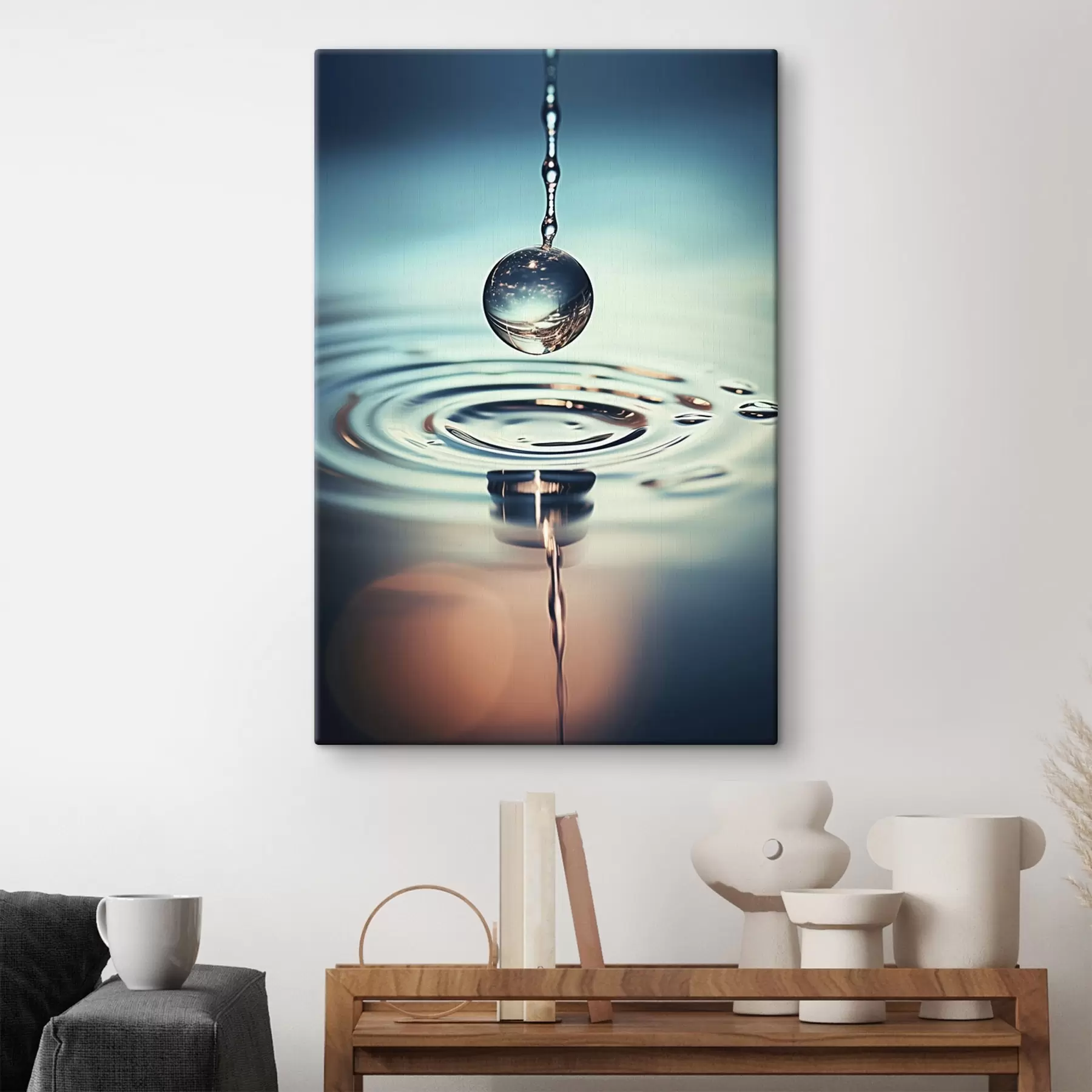 Schilderijen Een waterdruppel die valt met lichtflitsen s45501