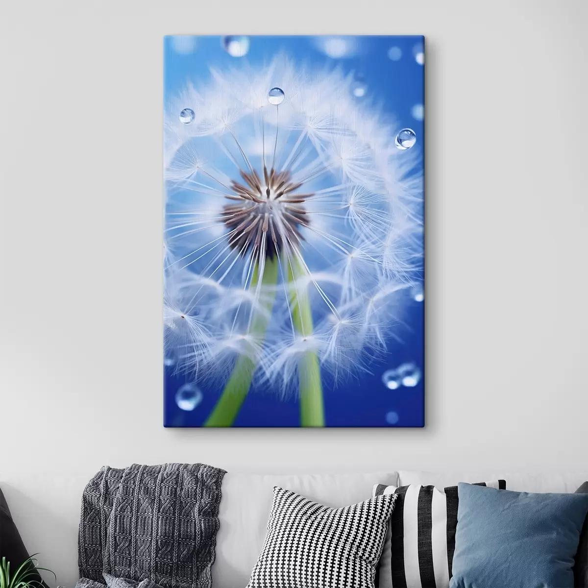  Schilderijen Macro-opname van een paardenbloem op een blauwe achtergrond s45517