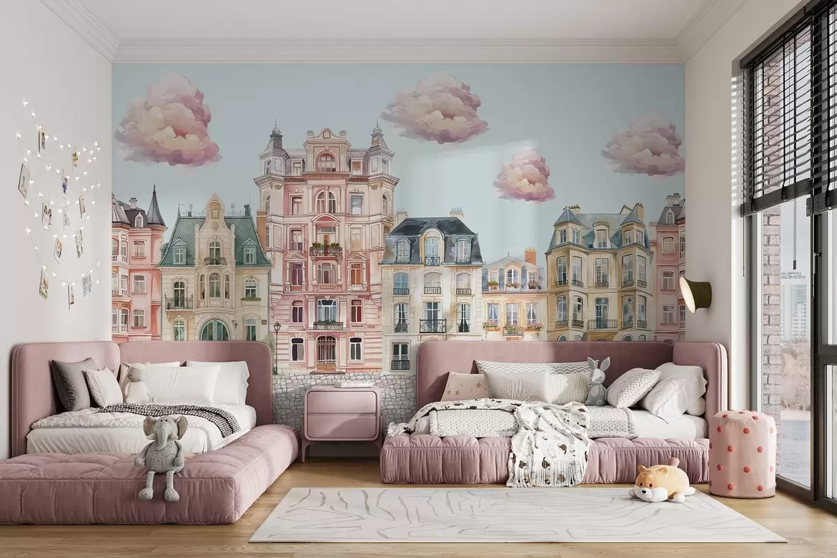 Fotobehang Kleurrijke huizen, wolken w04474