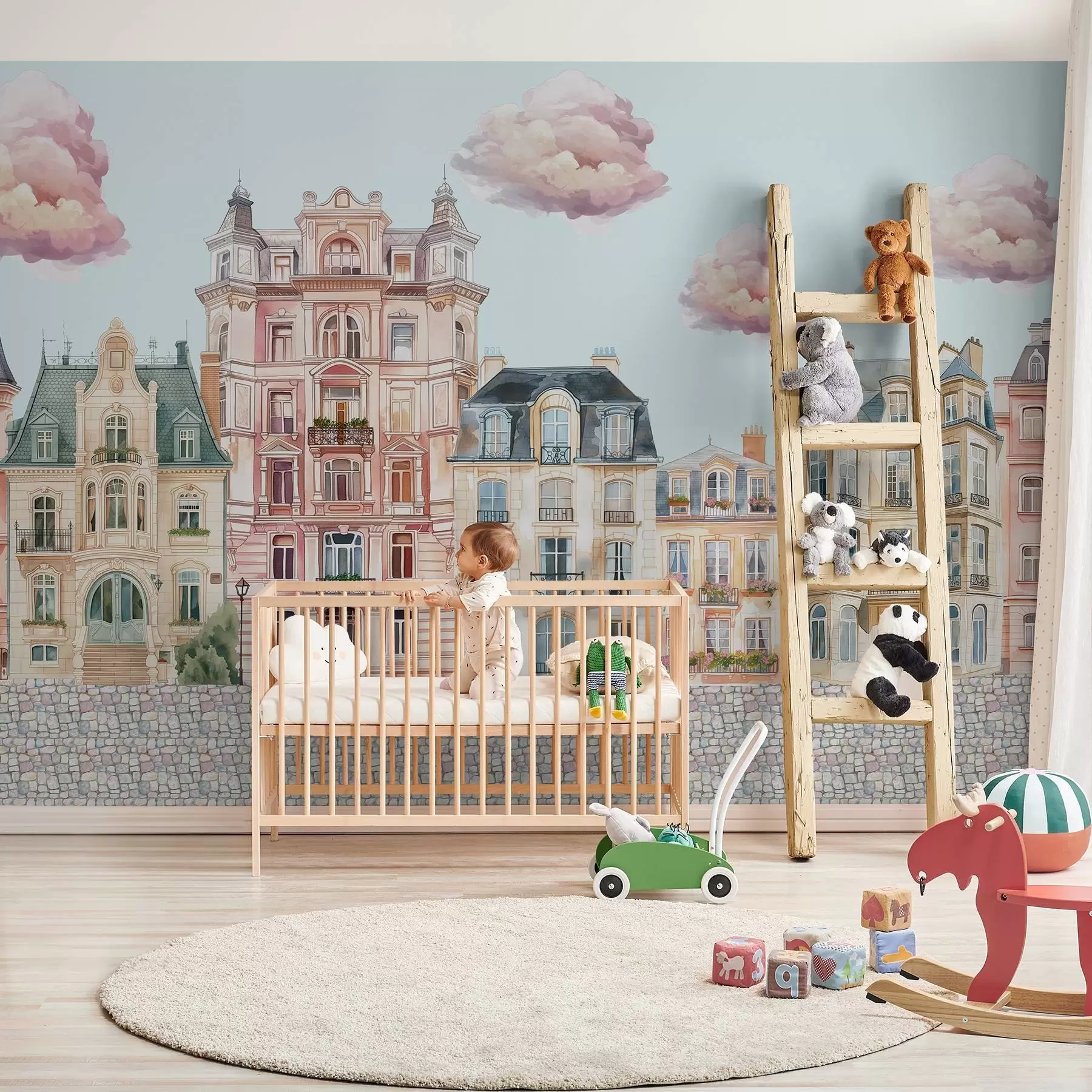 Fotobehang Kleurrijke huizen, wolken w04474