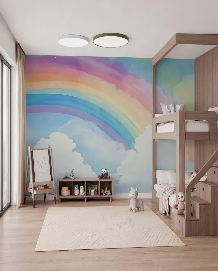 Fotobehang Regenboog boven de wolken w04487