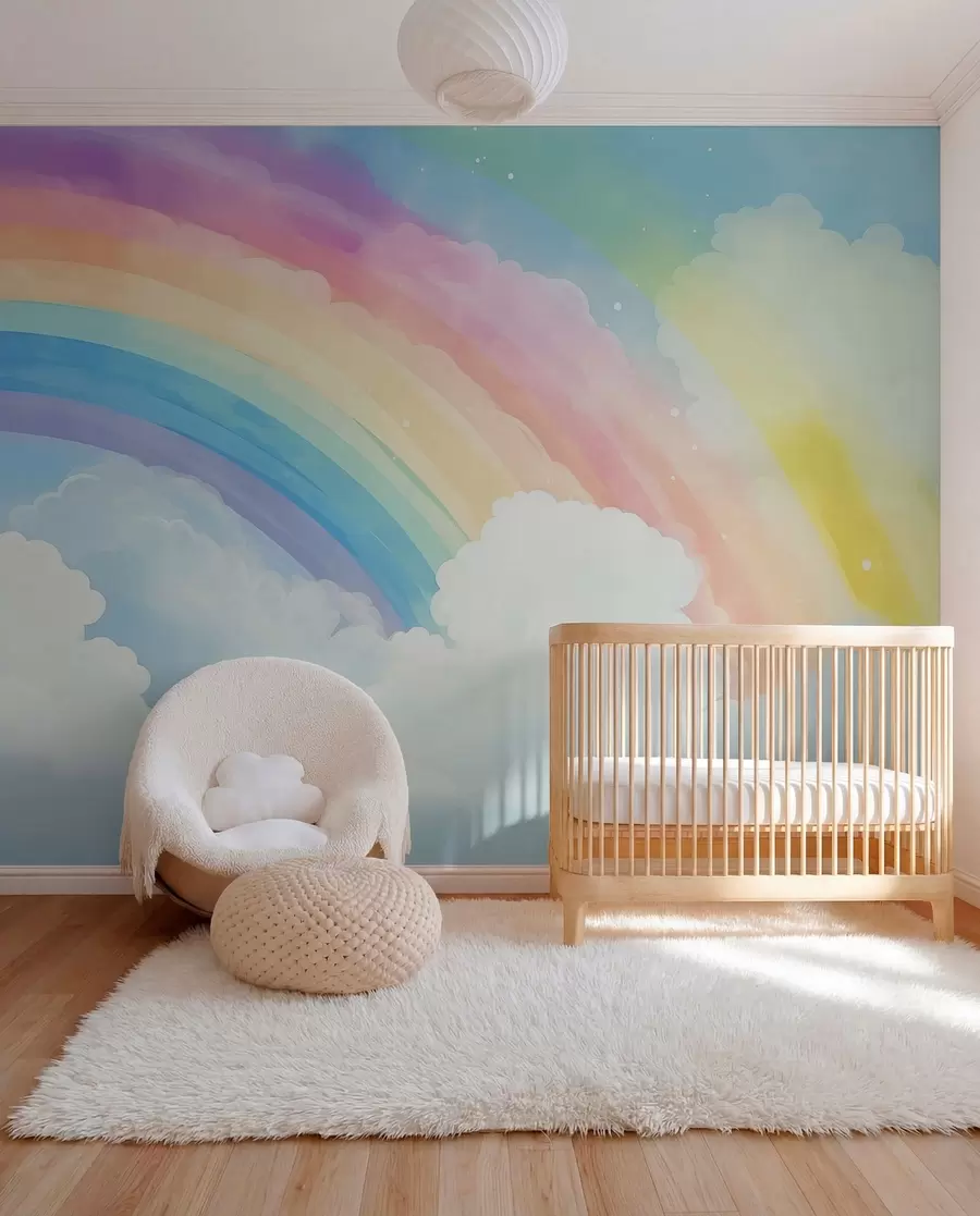 Fotobehang Regenboog boven de wolken w04487
