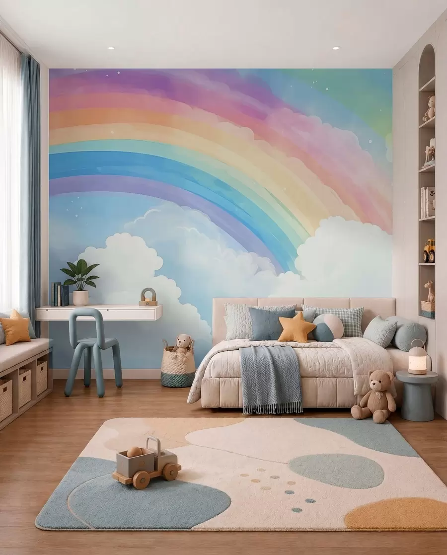 Fotobehang Regenboog boven de wolken w04487