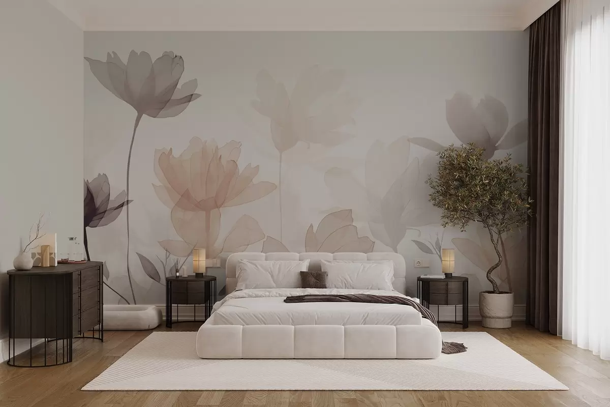 Fotobehang Silhouetten van bloemen w04489