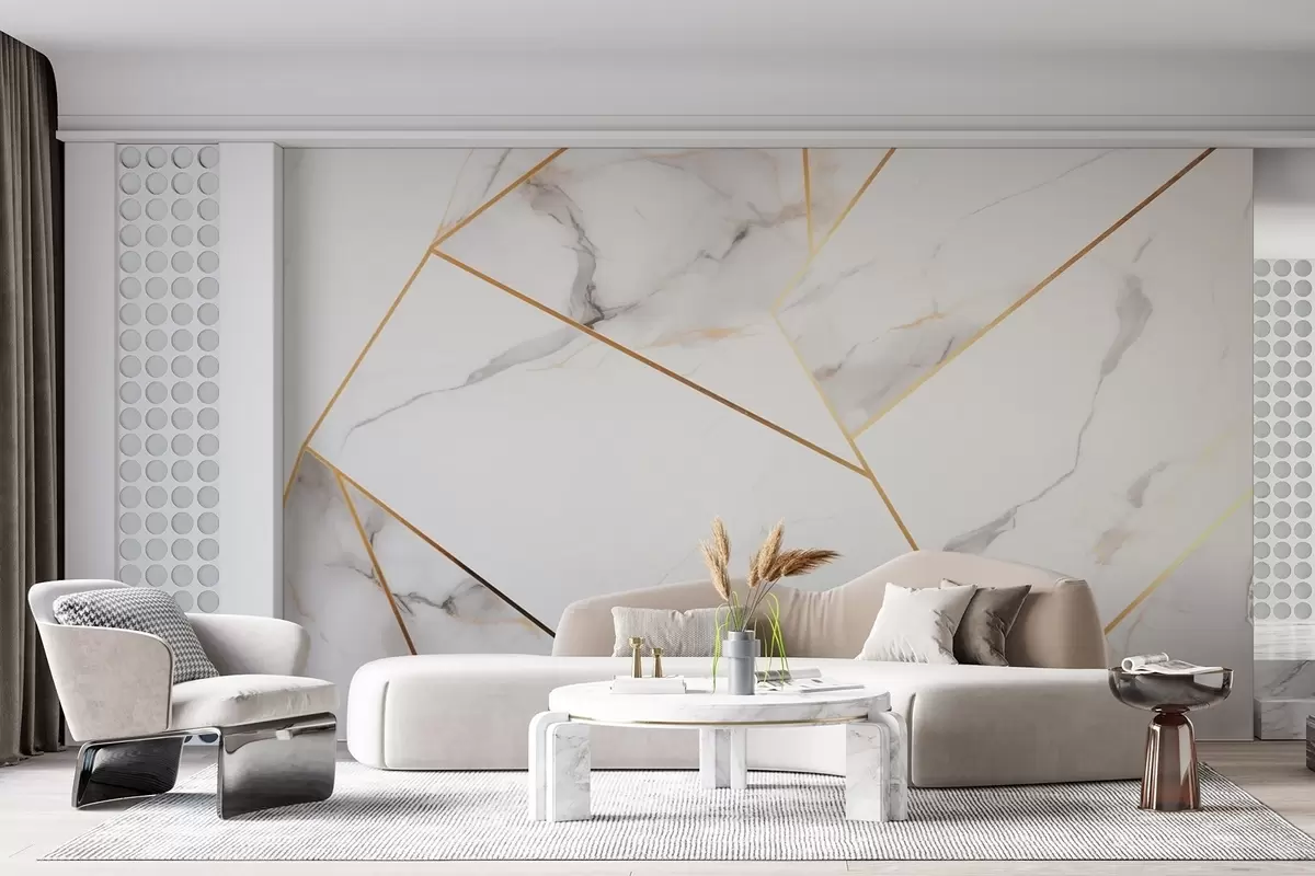Fotobehang Marmeren oppervlak met geel geometrisch patroon w09363