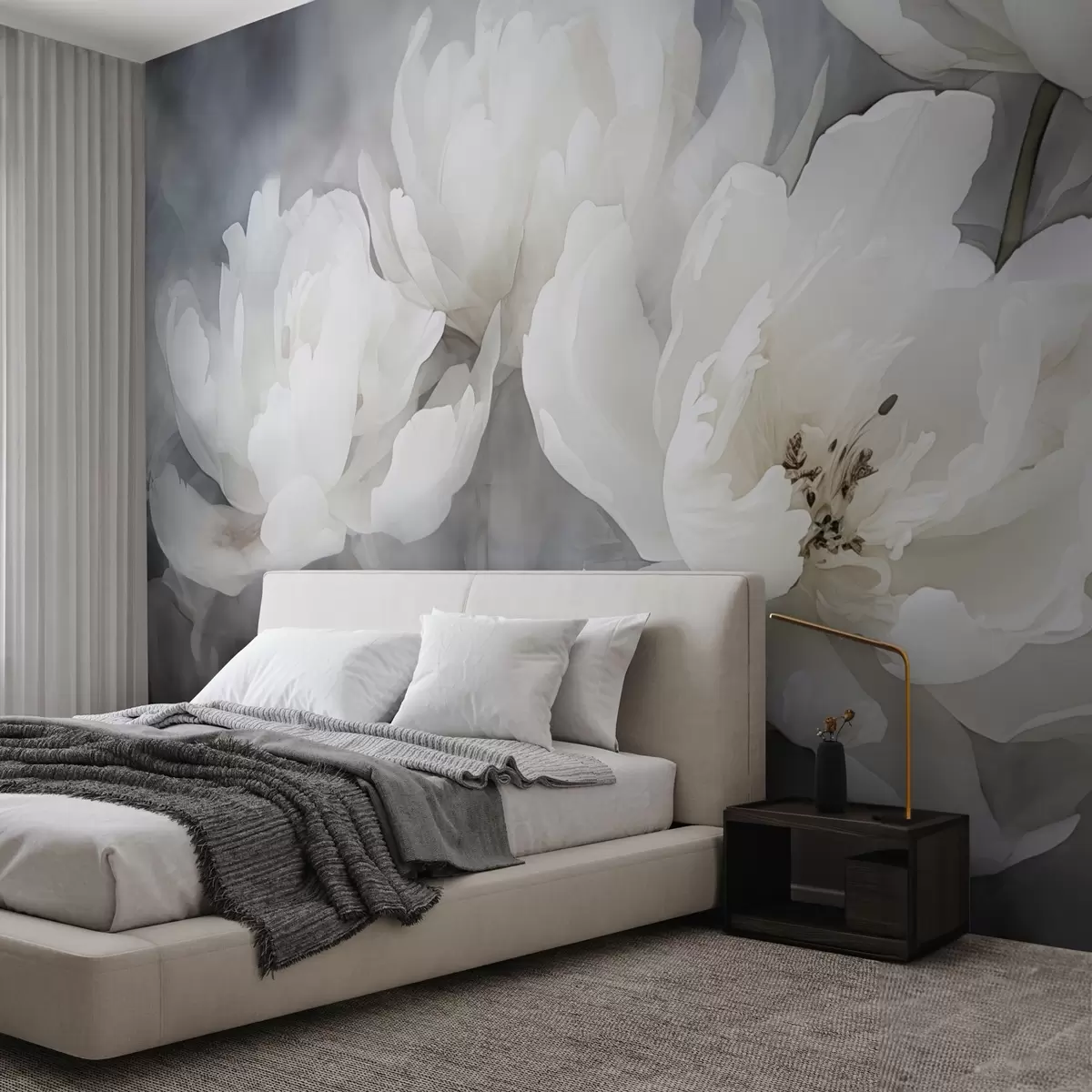 Fotobehang Witte bloemen op een mistige, delicate achtergrond w04441