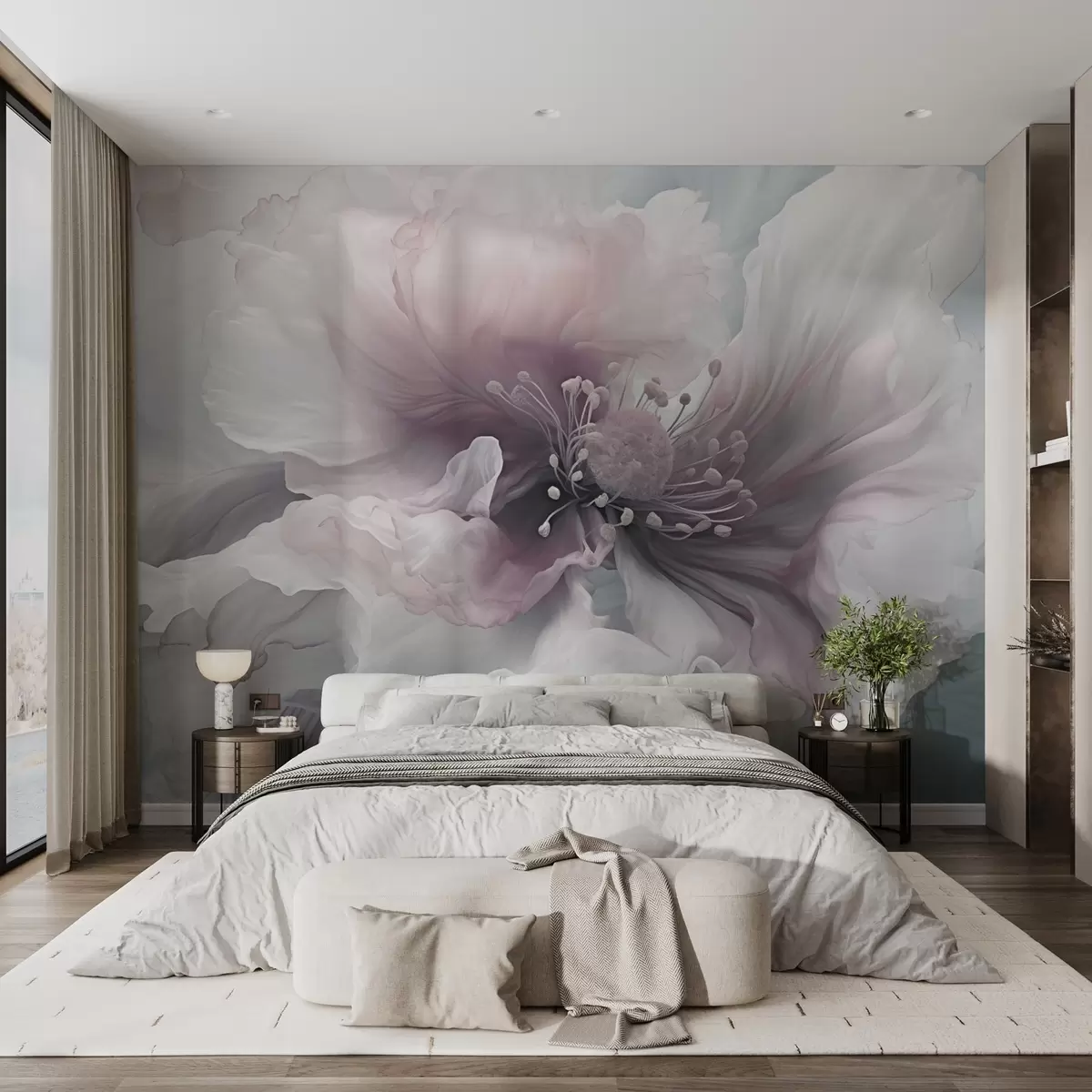 Fotobehang Delicate bloem met roze en witte bloemblaadjes w04446