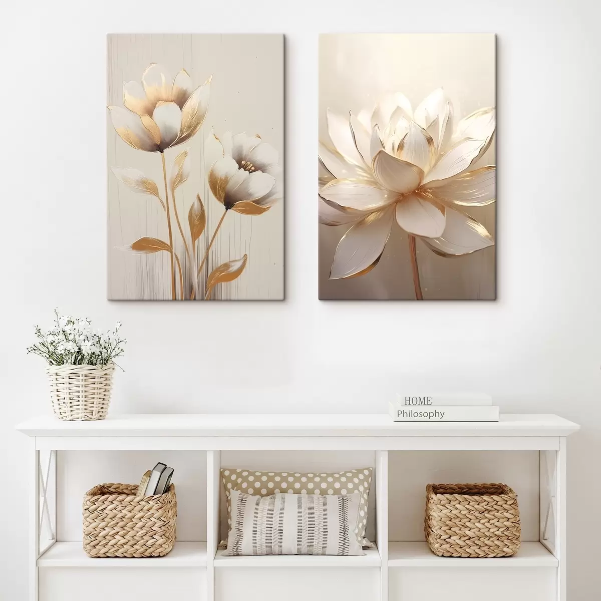  Schilderijen Bloemenduo en lotus m00682