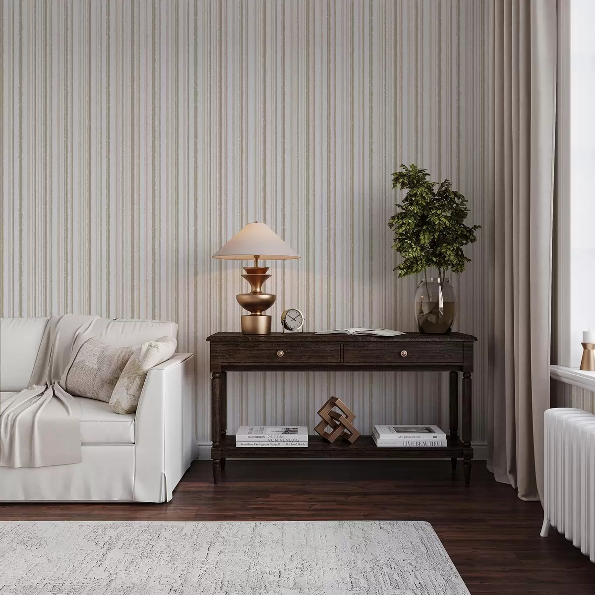 Behang Beige-roze strepen met witte accenten a00505