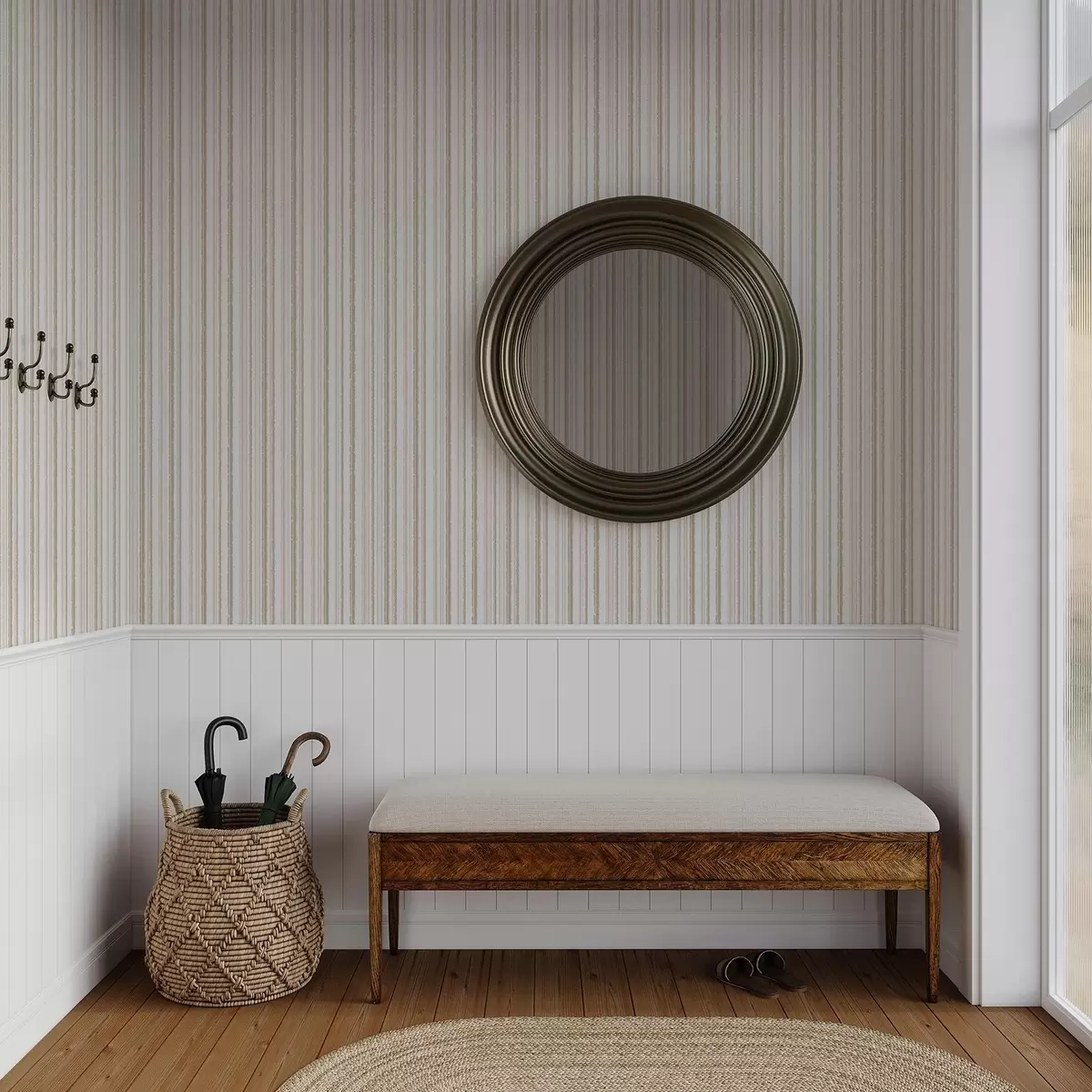 Behang Beige-roze strepen met witte accenten a00505