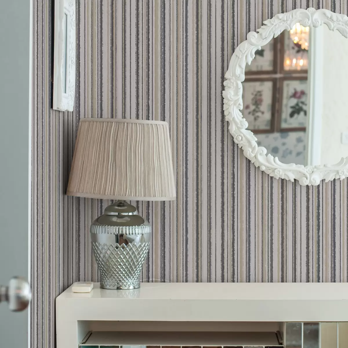 Behang Strepen in grijs-beige en geelachtige tinten a00508