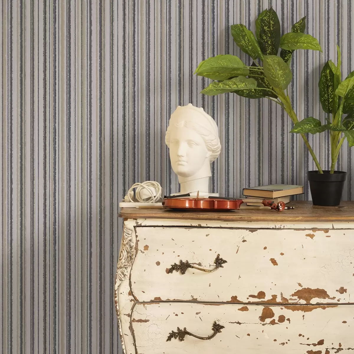 Behang Strepen in grijs-beige en geelachtige tinten a00508