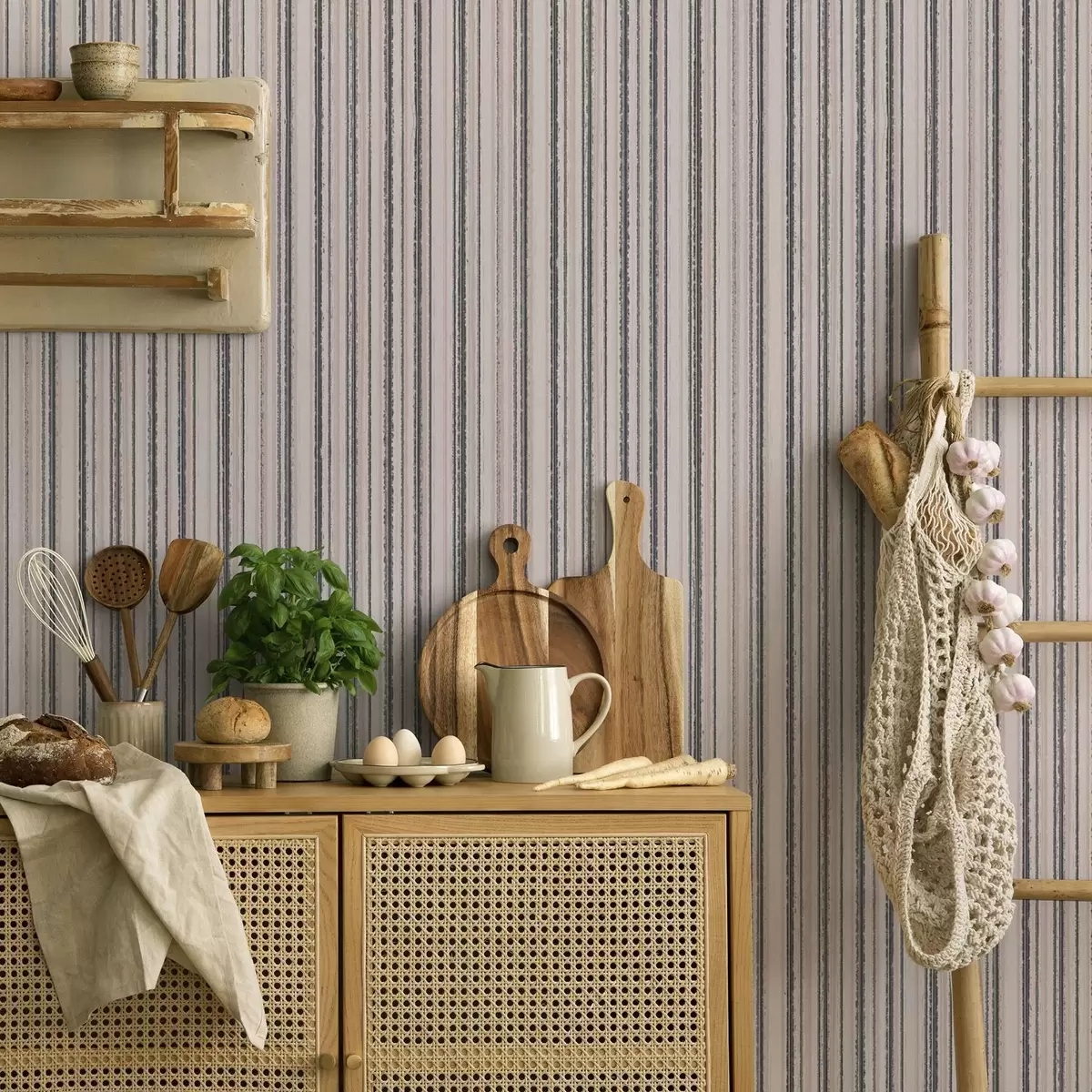 Behang Delicate strepen in grijs-roze tinten a00509