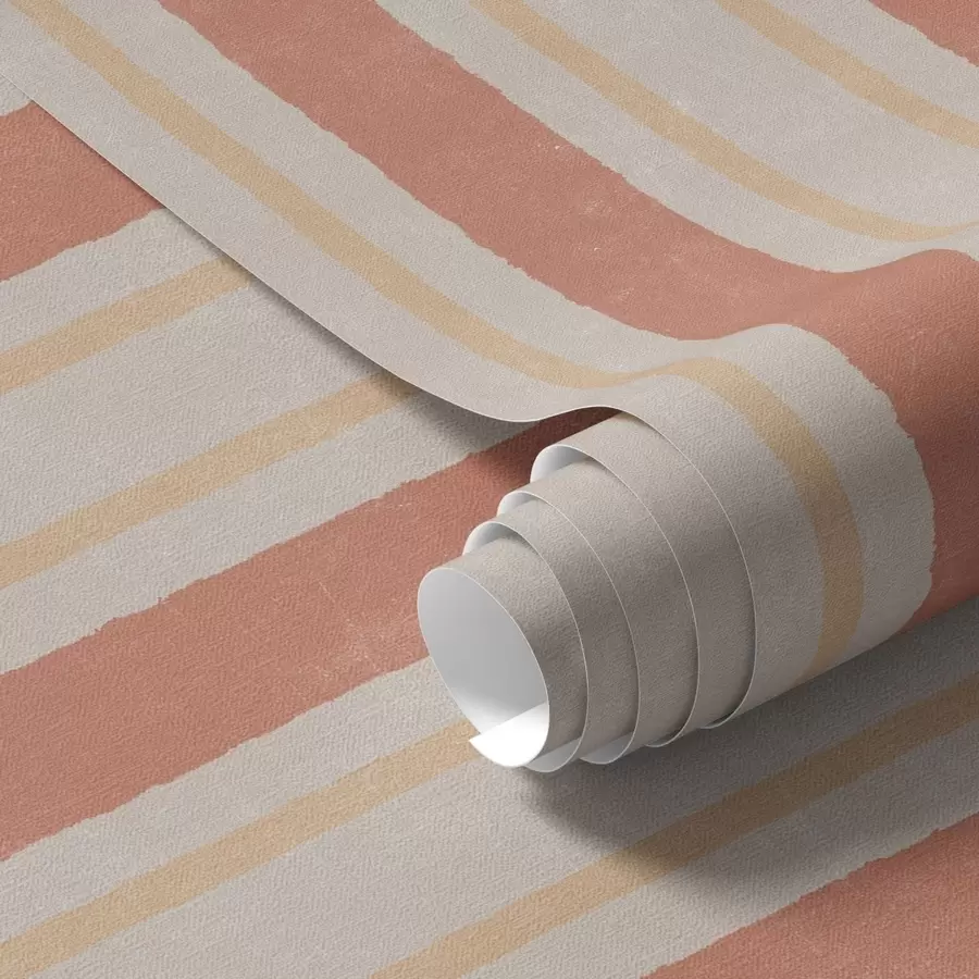 Fotobehang Brede strepen in terracotta-beige tinten a00514