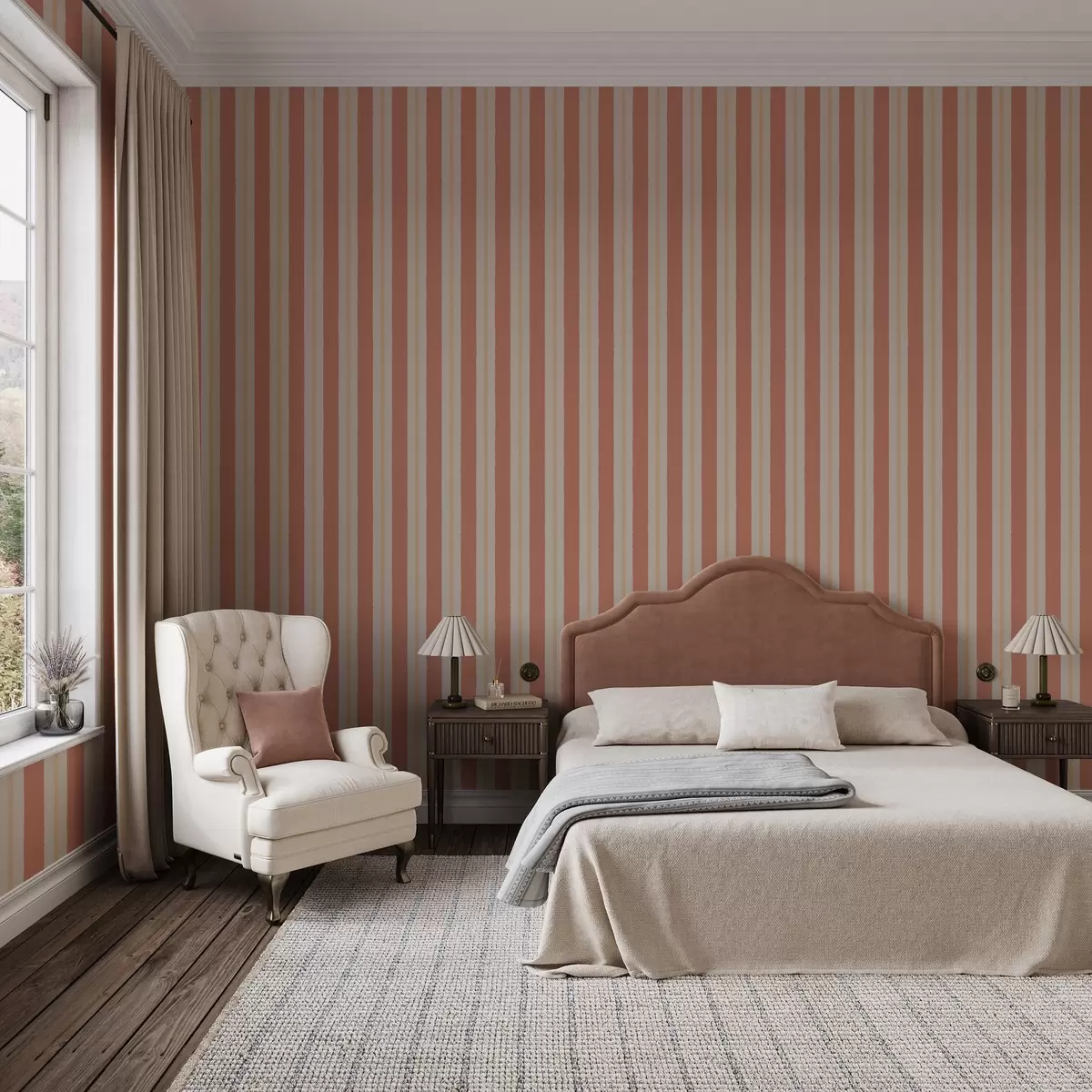 Behang Heldere terracotta strepen met beige accenten a00515