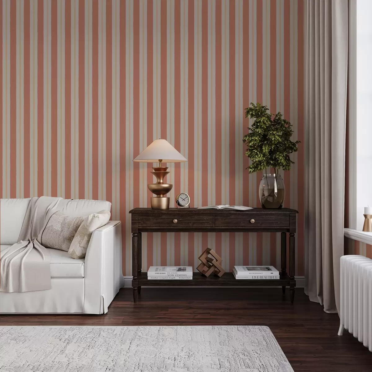 Behang Heldere terracotta strepen met beige accenten a00515 Behang Heldere terracotta strepen met beige accenten a00515