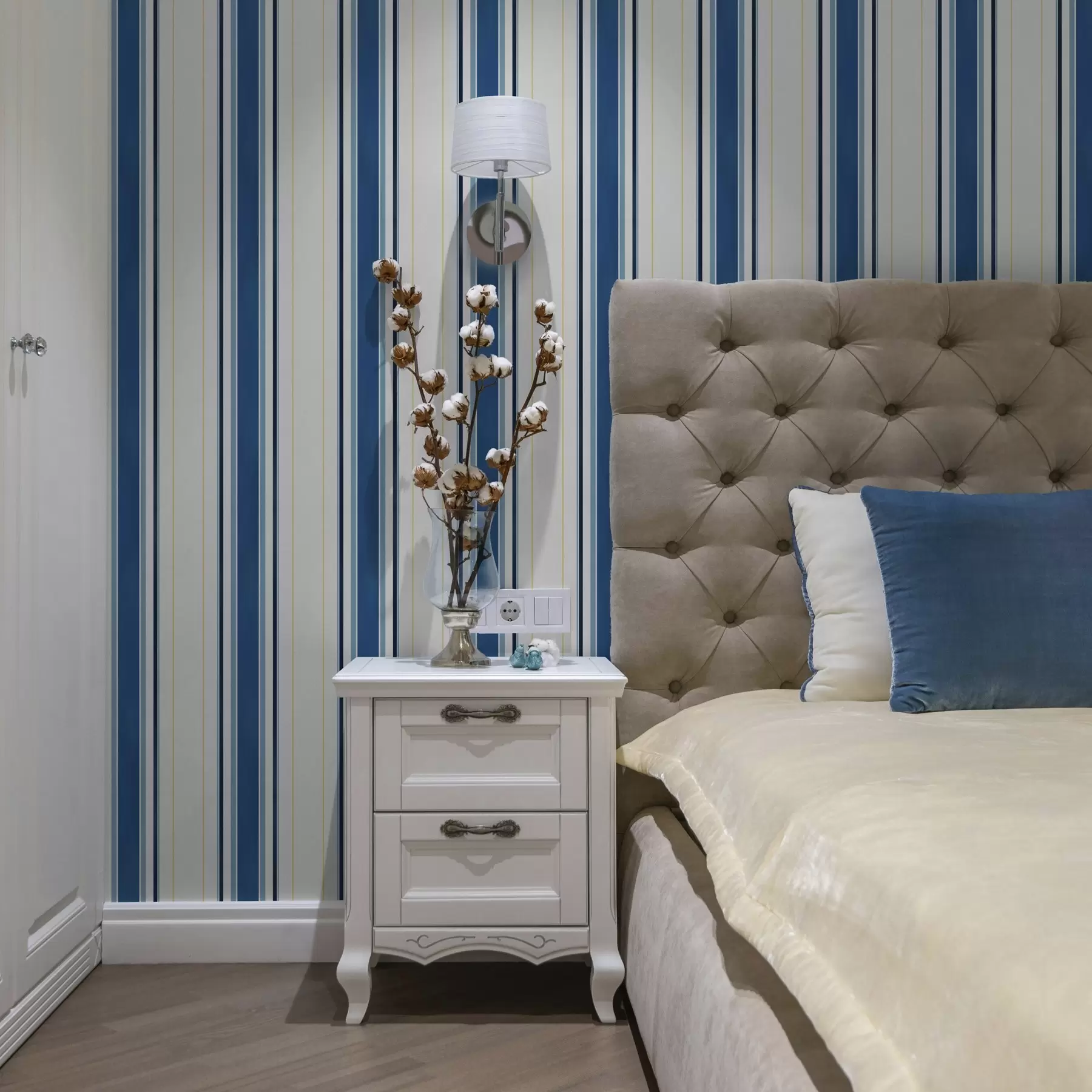 Fotobehang Brede blauwe strepen met dunne gele lijnen a00522