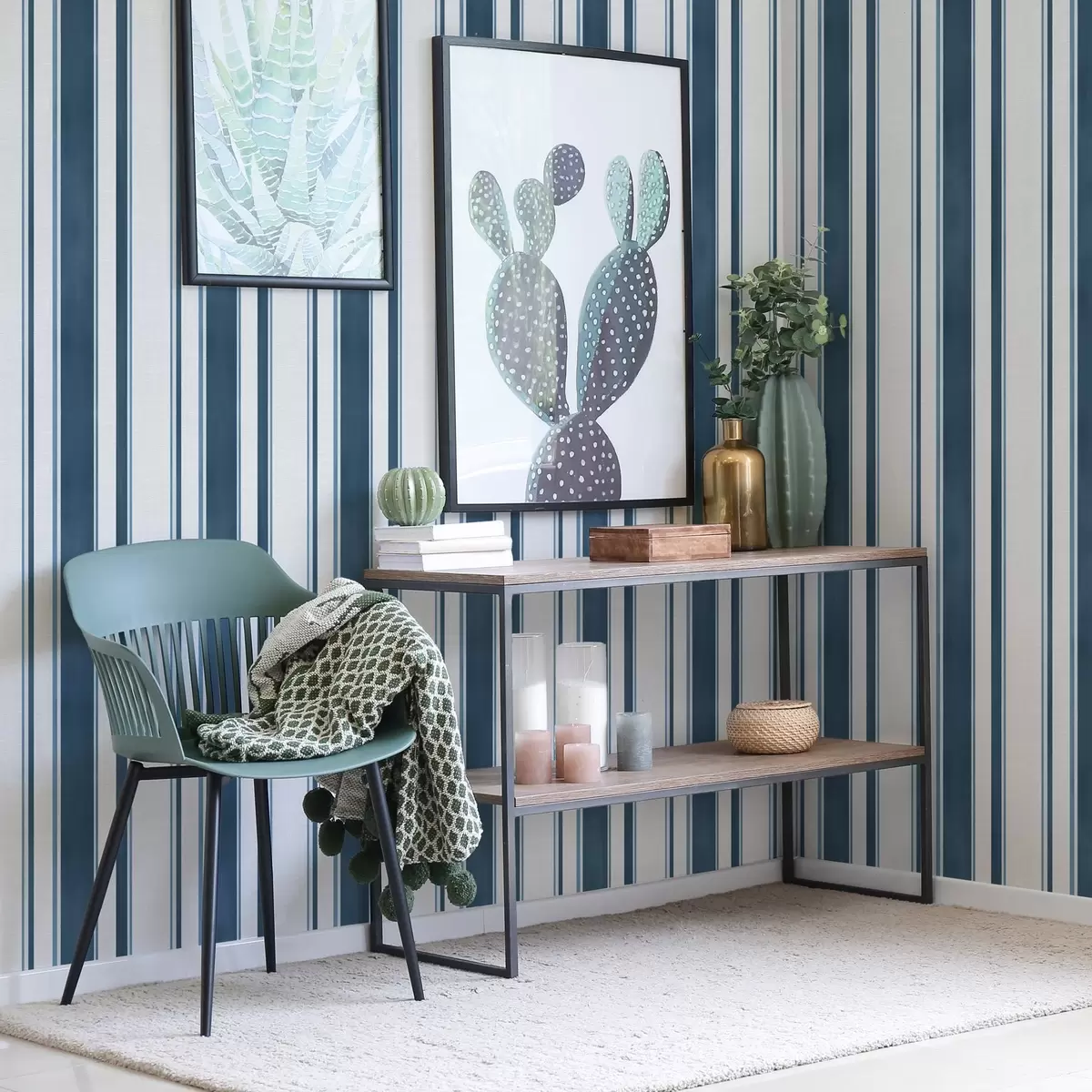 Behang Combinatie van turquoise strepen op een witte achtergrond met ritme a00527