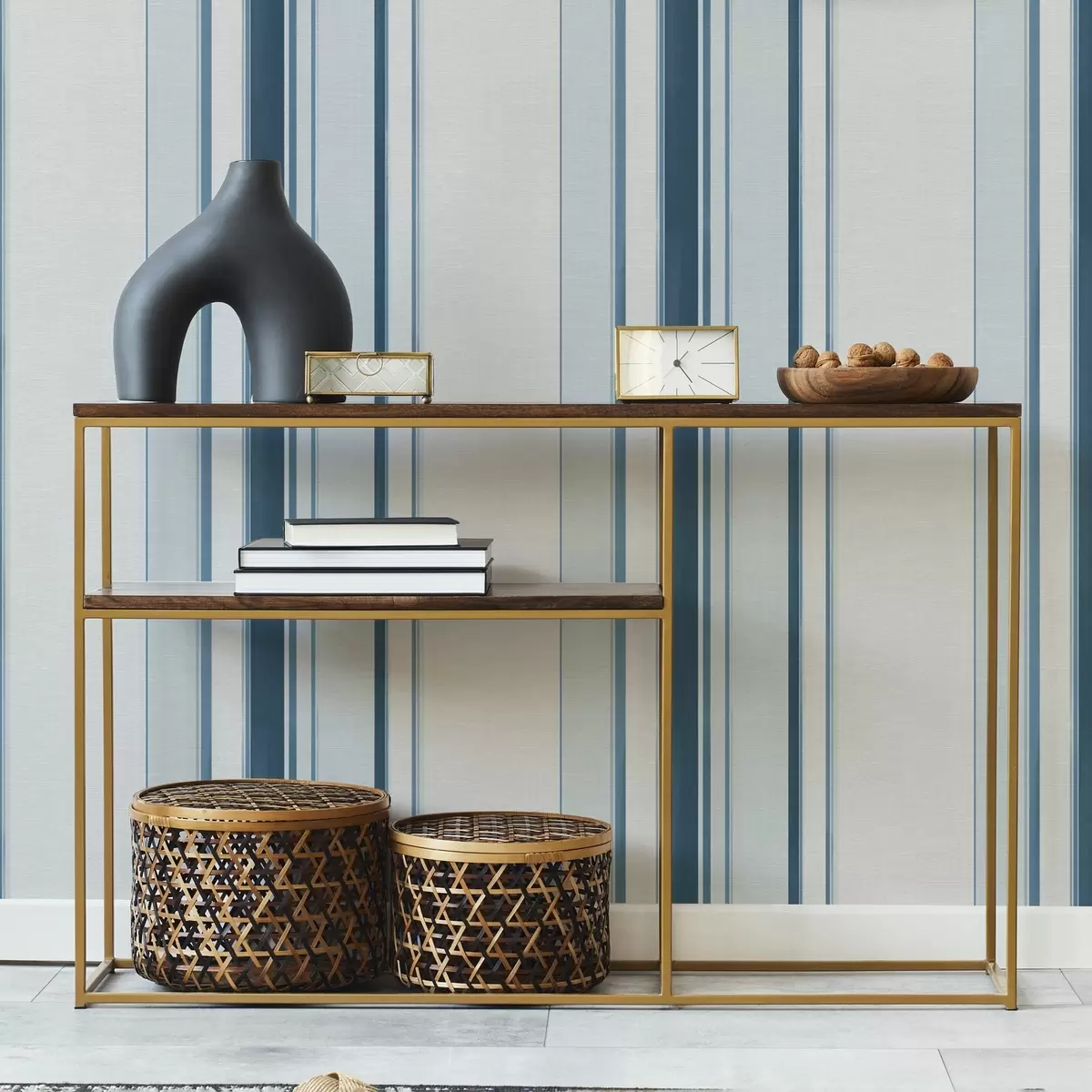 Behang Veel verticale strepen in turquoise en blauwe kleuren a00529