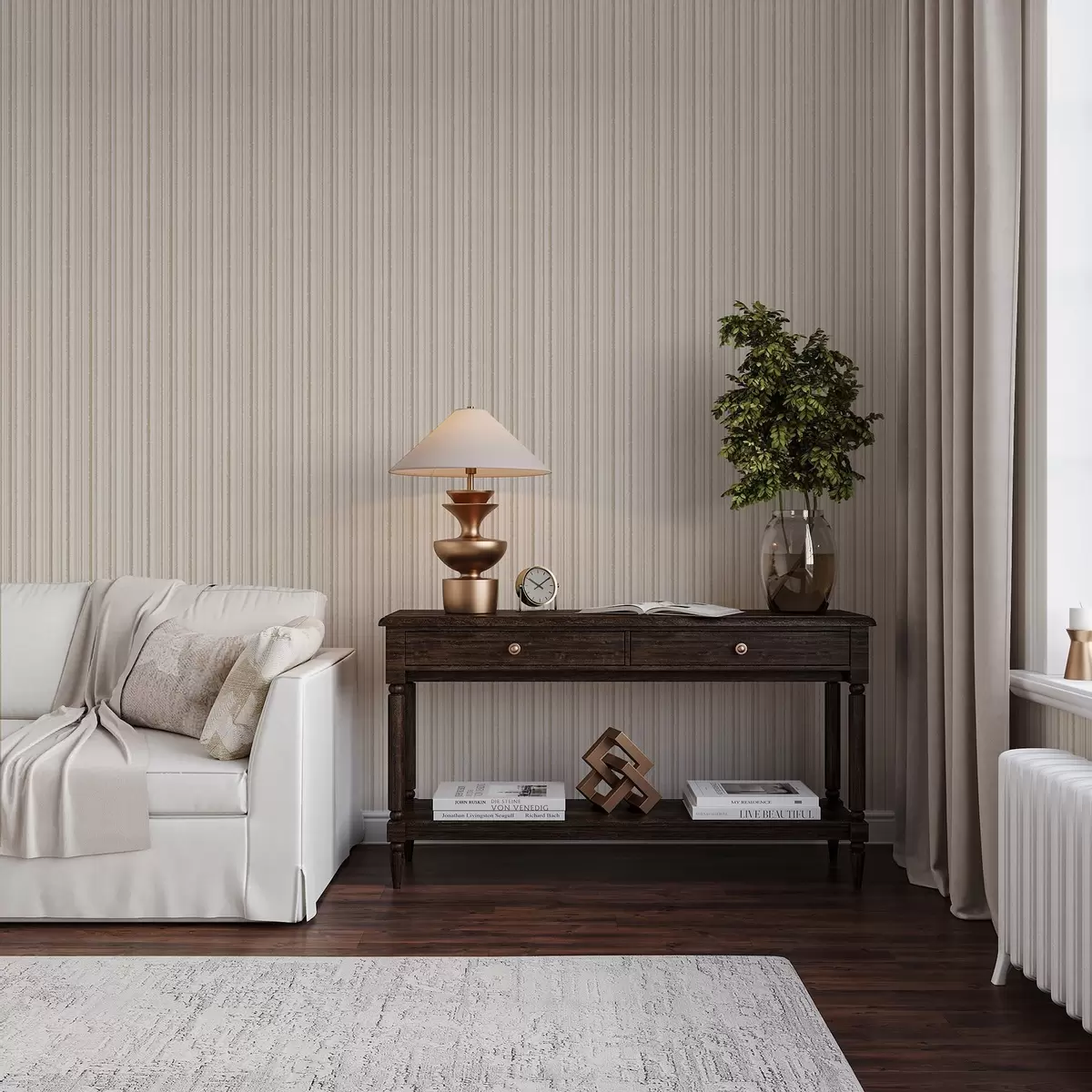 Behang Dunne strepen in lichtbeige tinten a00549
