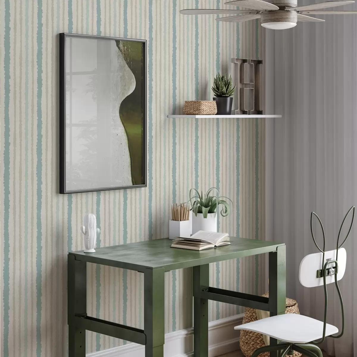 Behang Combinatie van turquoise en beige ongelijke strepen a00552
