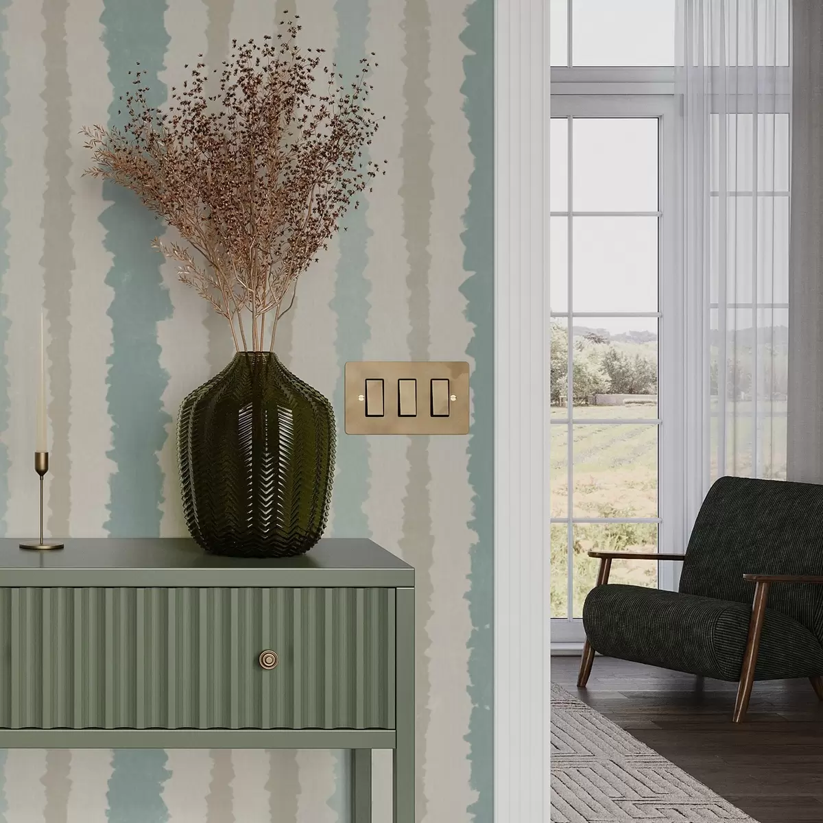Behang Combinatie van turquoise en beige ongelijke strepen a00552