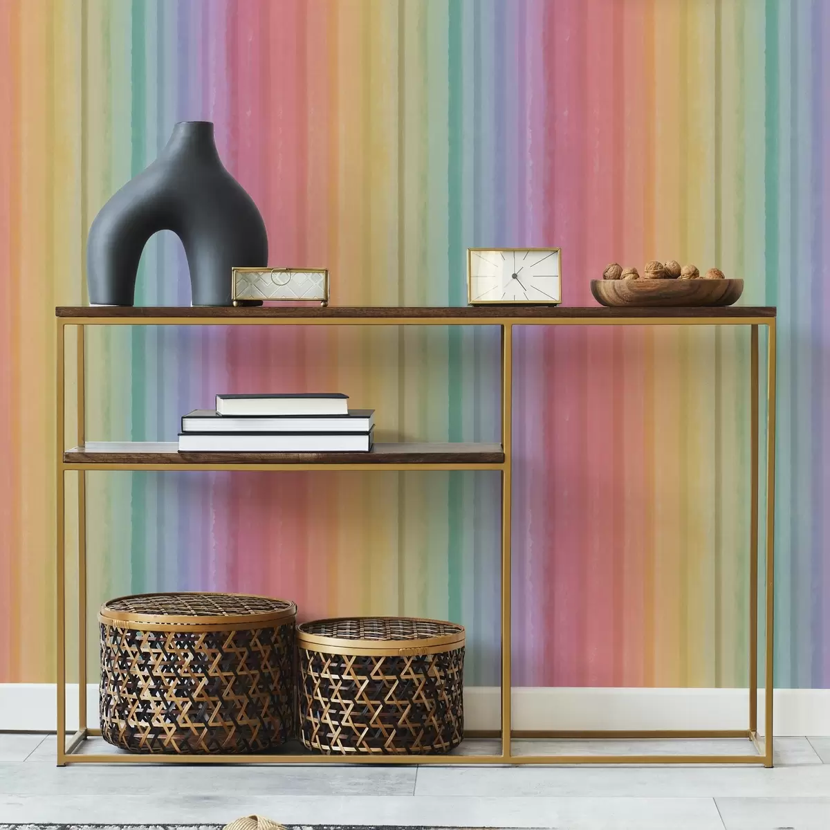 Behang Regenboogstrepen met expressieve kleuraccenten a00553