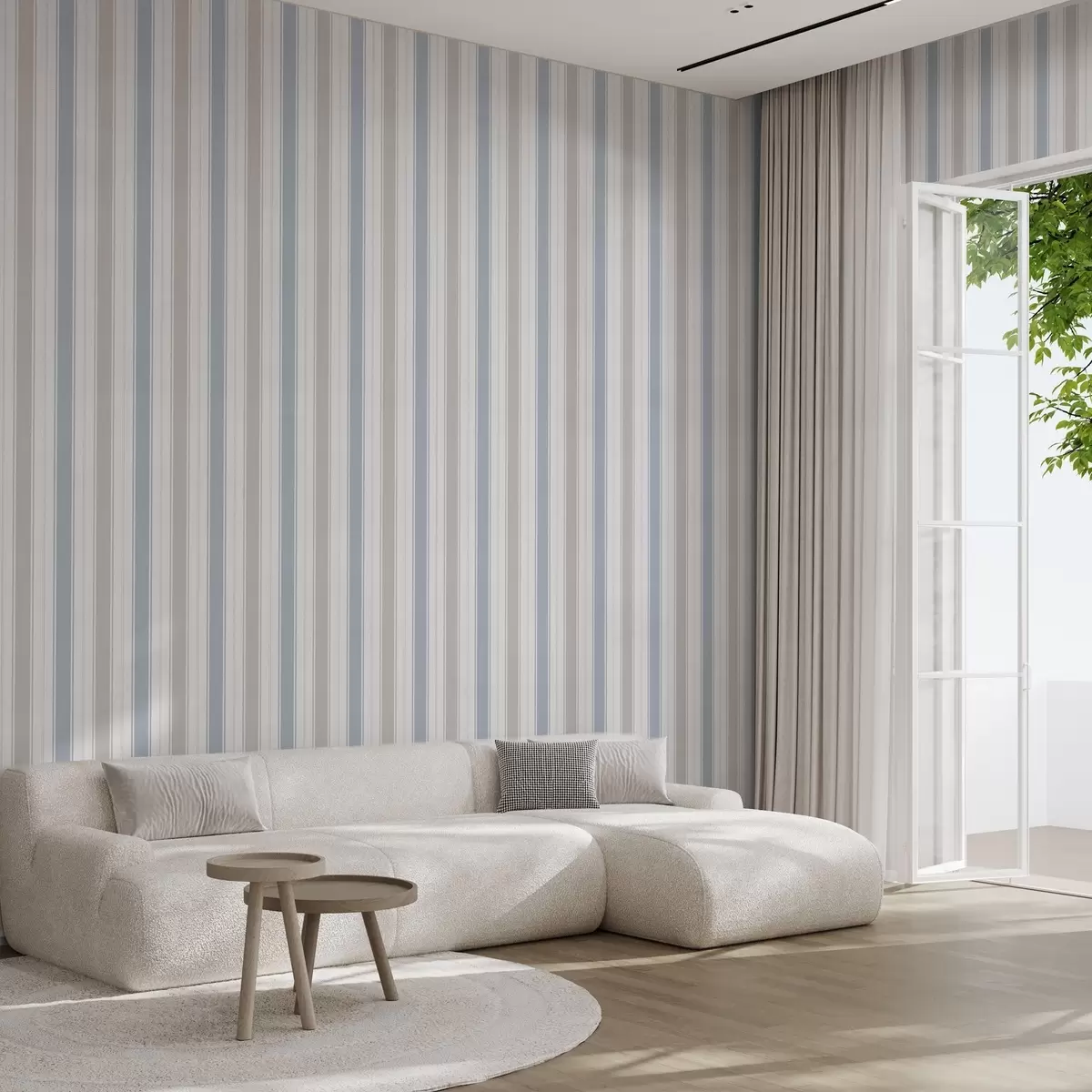 Behang Grijze en blauwe brede strepen op een witte achtergrond a00558