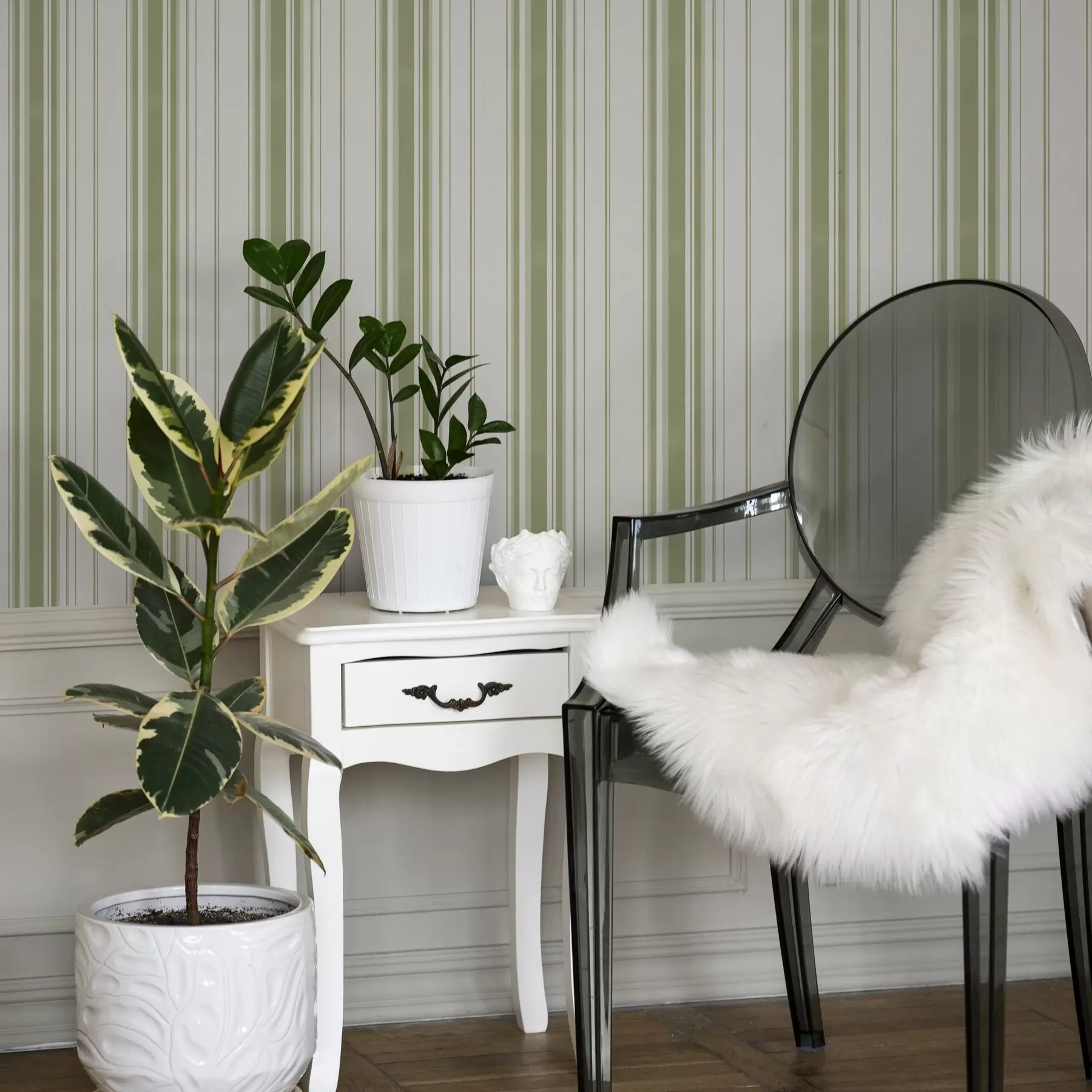 Fotobehang Groene verticale strepen van verschillende breedte a00565
