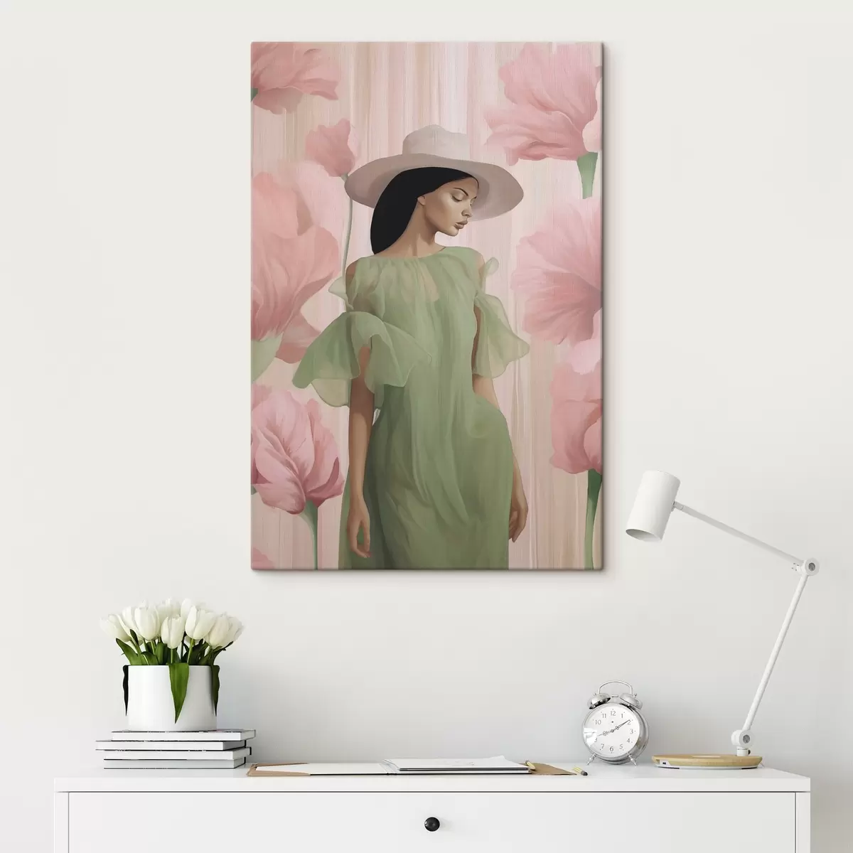  Schilderijen Meisje met hoed onder bloemen s45678