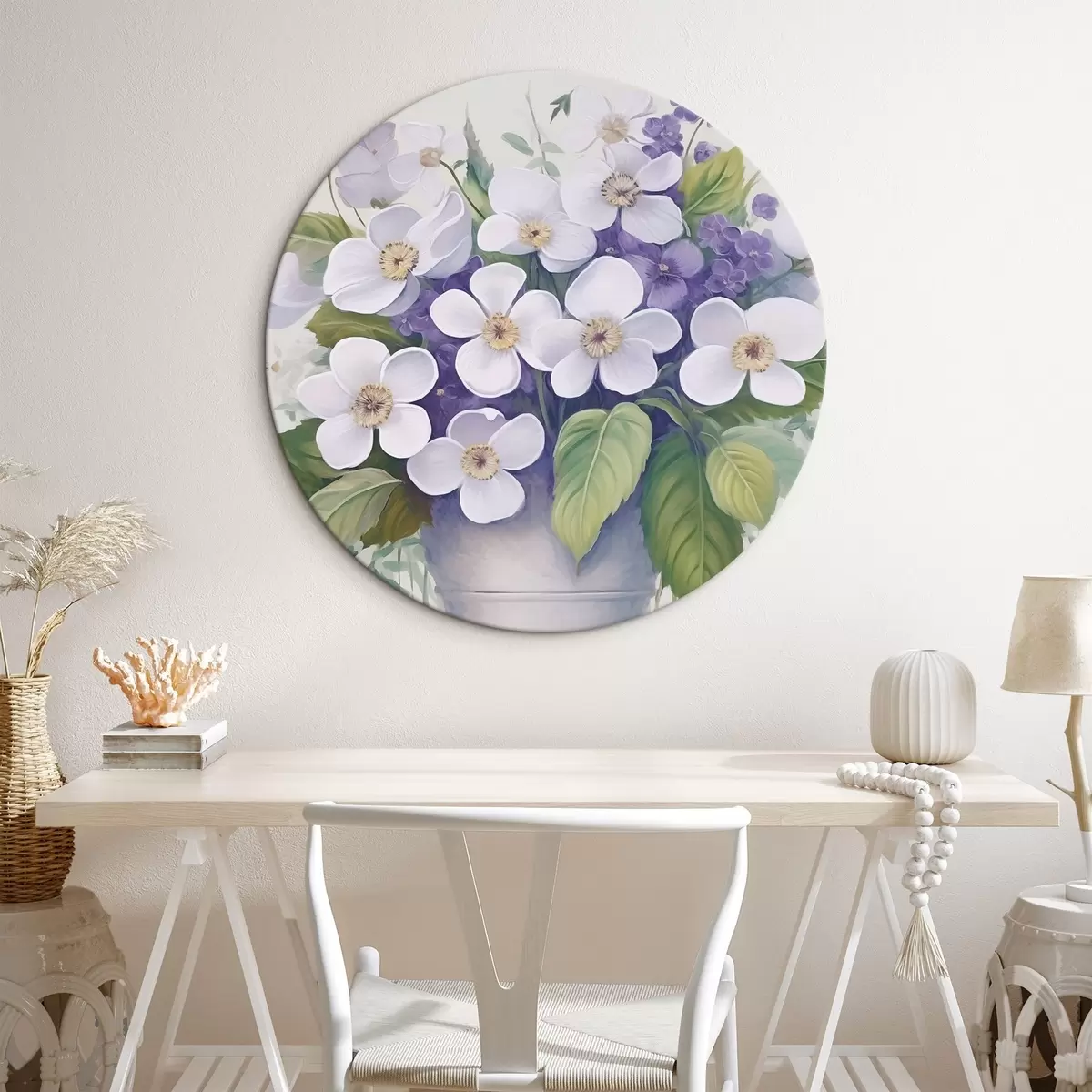 Ronde schilderijen Viooltjes in een pot r45685