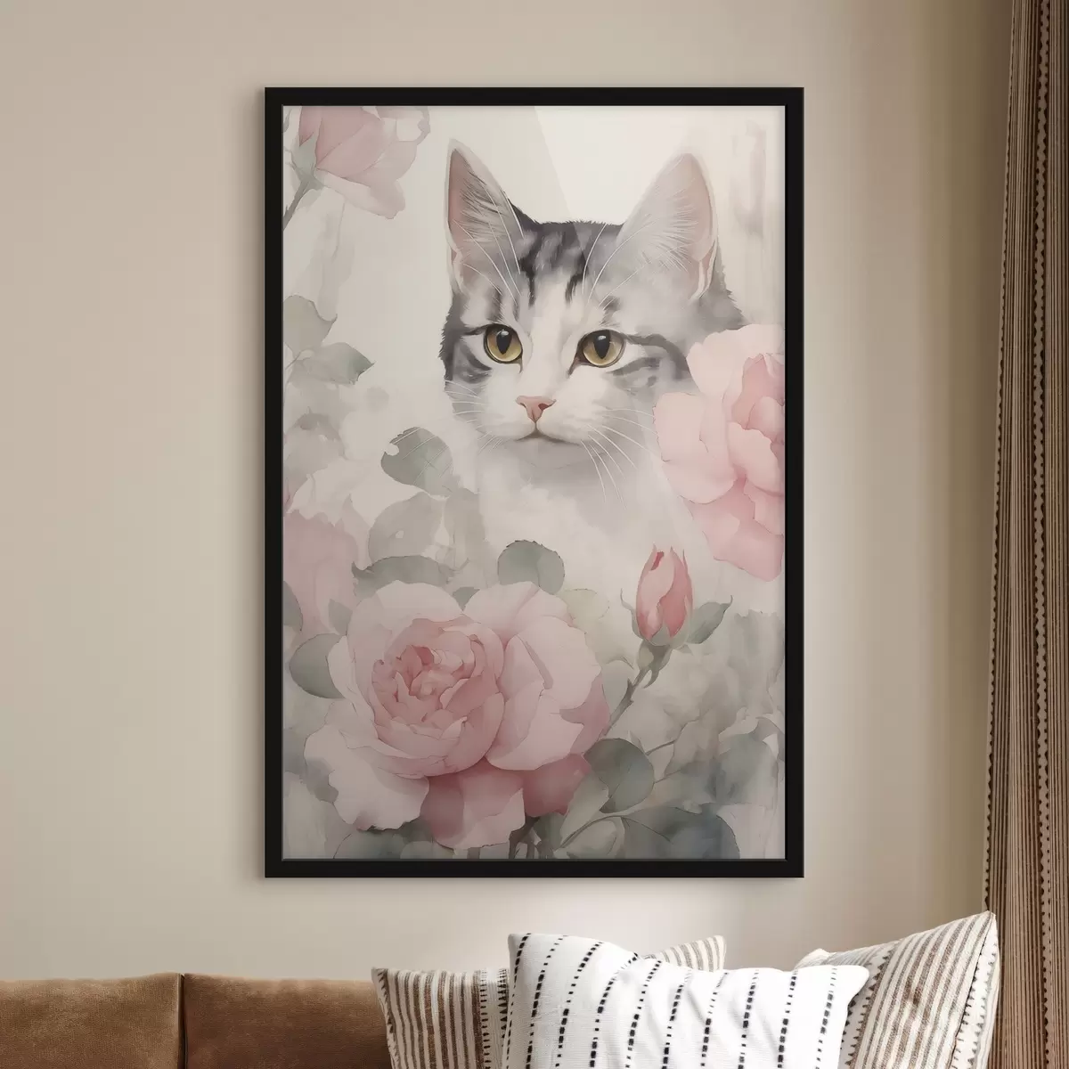 Poster Kat tussen de rozen f45673