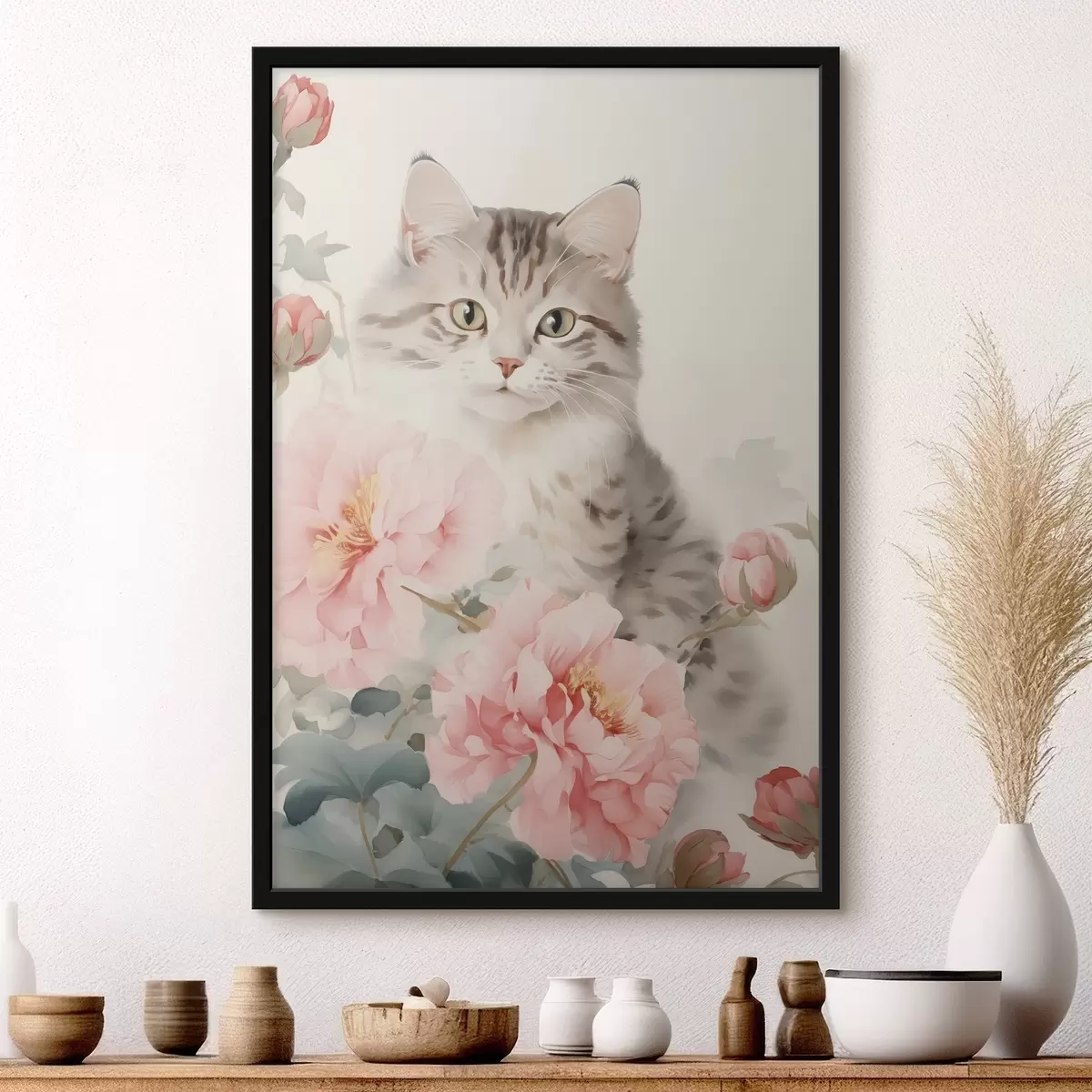 Poster Kat tussen bloemen f45674