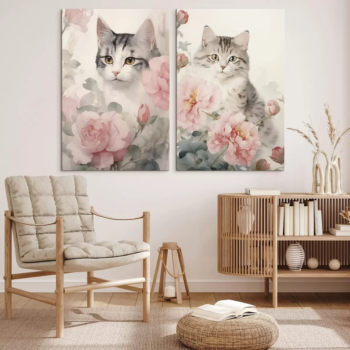  Schilderijen Kat tussen bloemen m00676