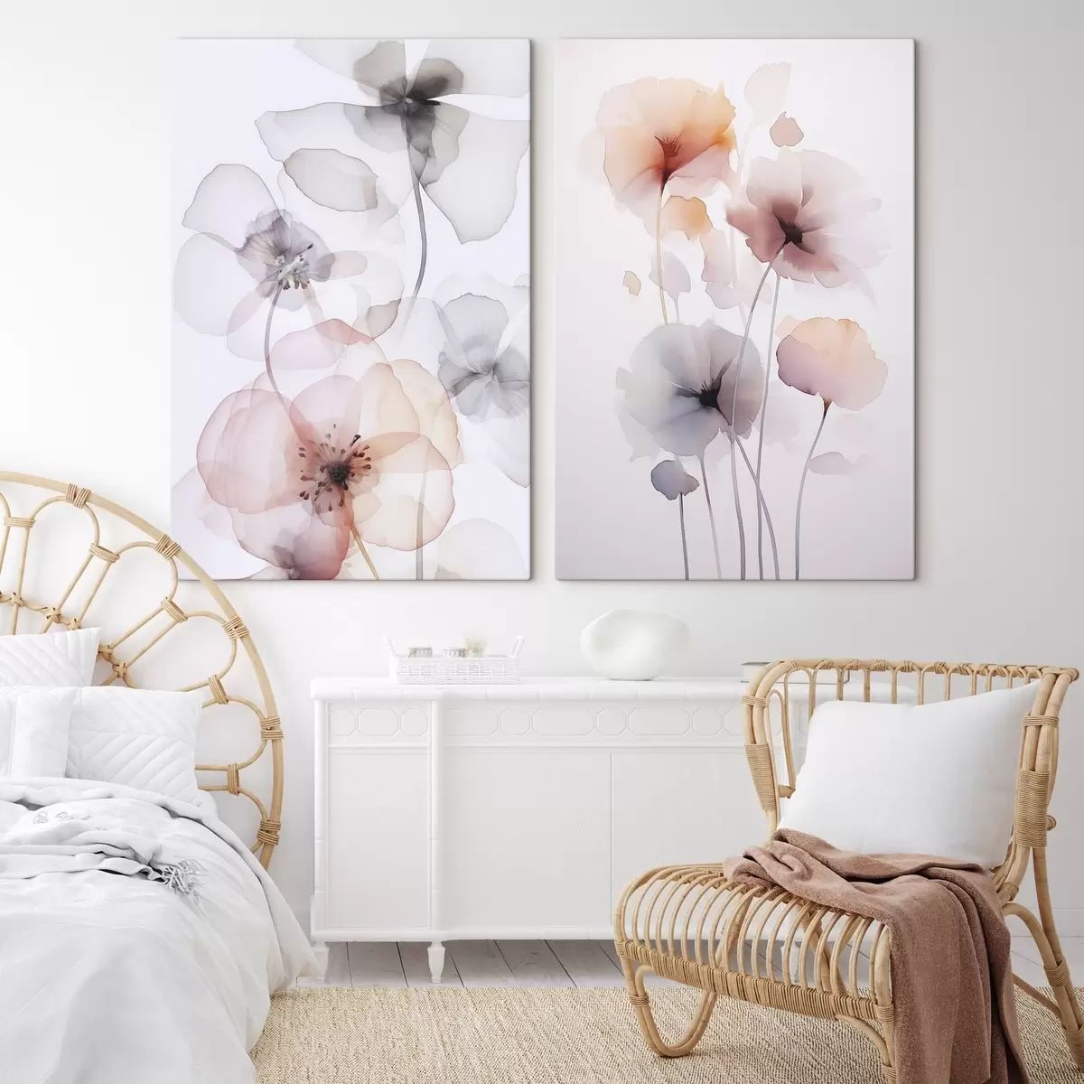  Schilderijen Bloemen imitatie van aquarel m00680