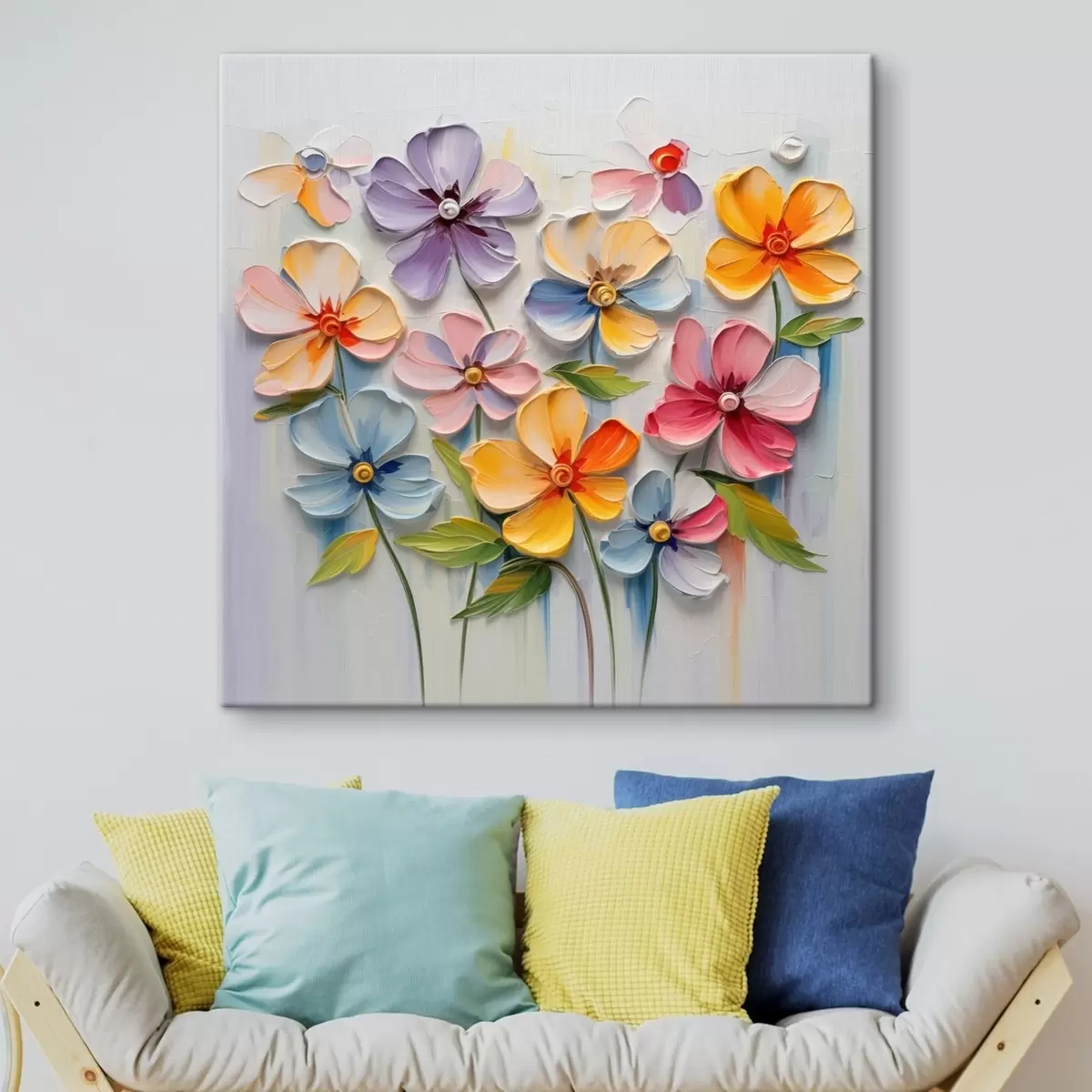  Schilderijen Bloemstilleven: veelkleurige bloemen in impasto techniek s45598