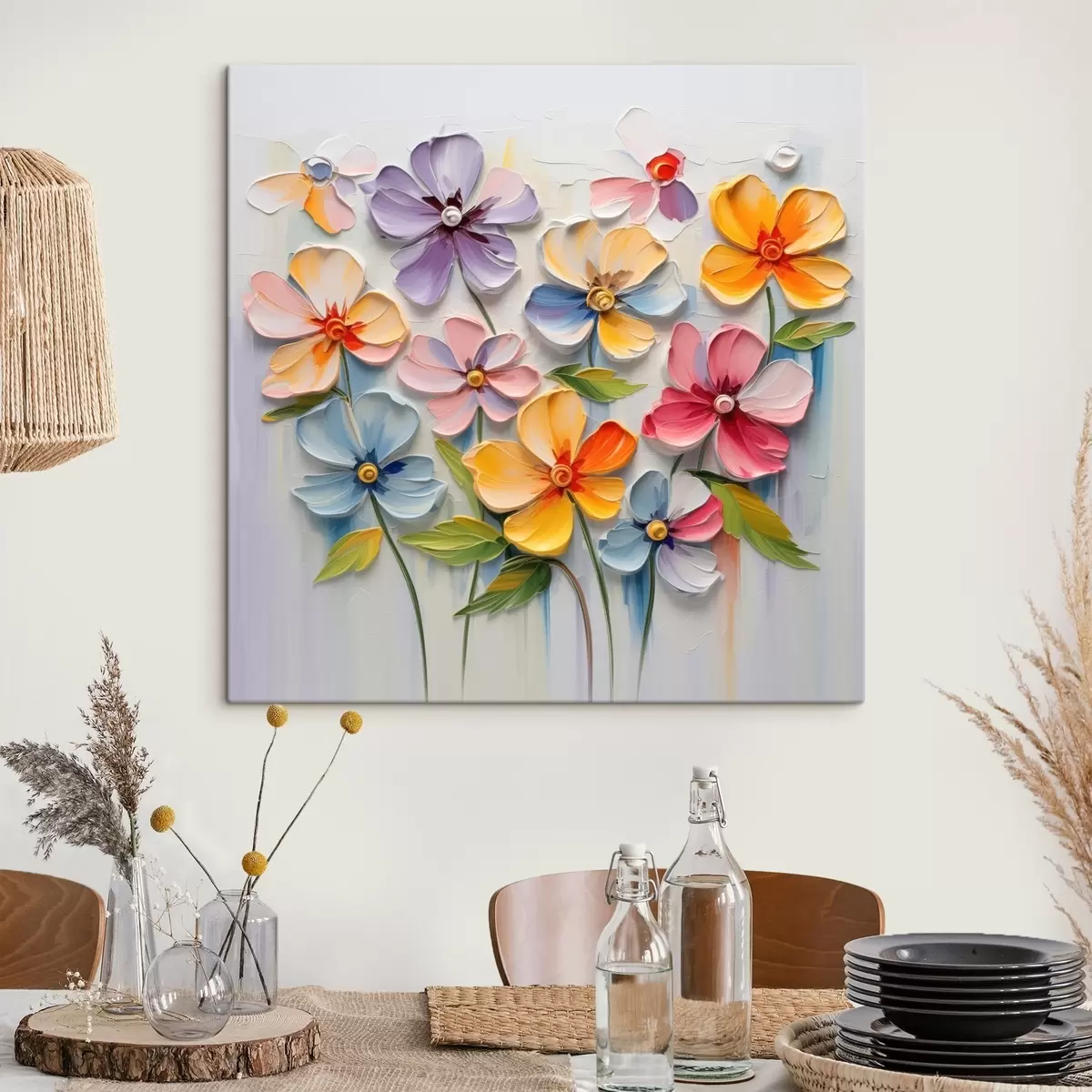  Schilderijen Bloemstilleven: veelkleurige bloemen in impasto techniek s45598