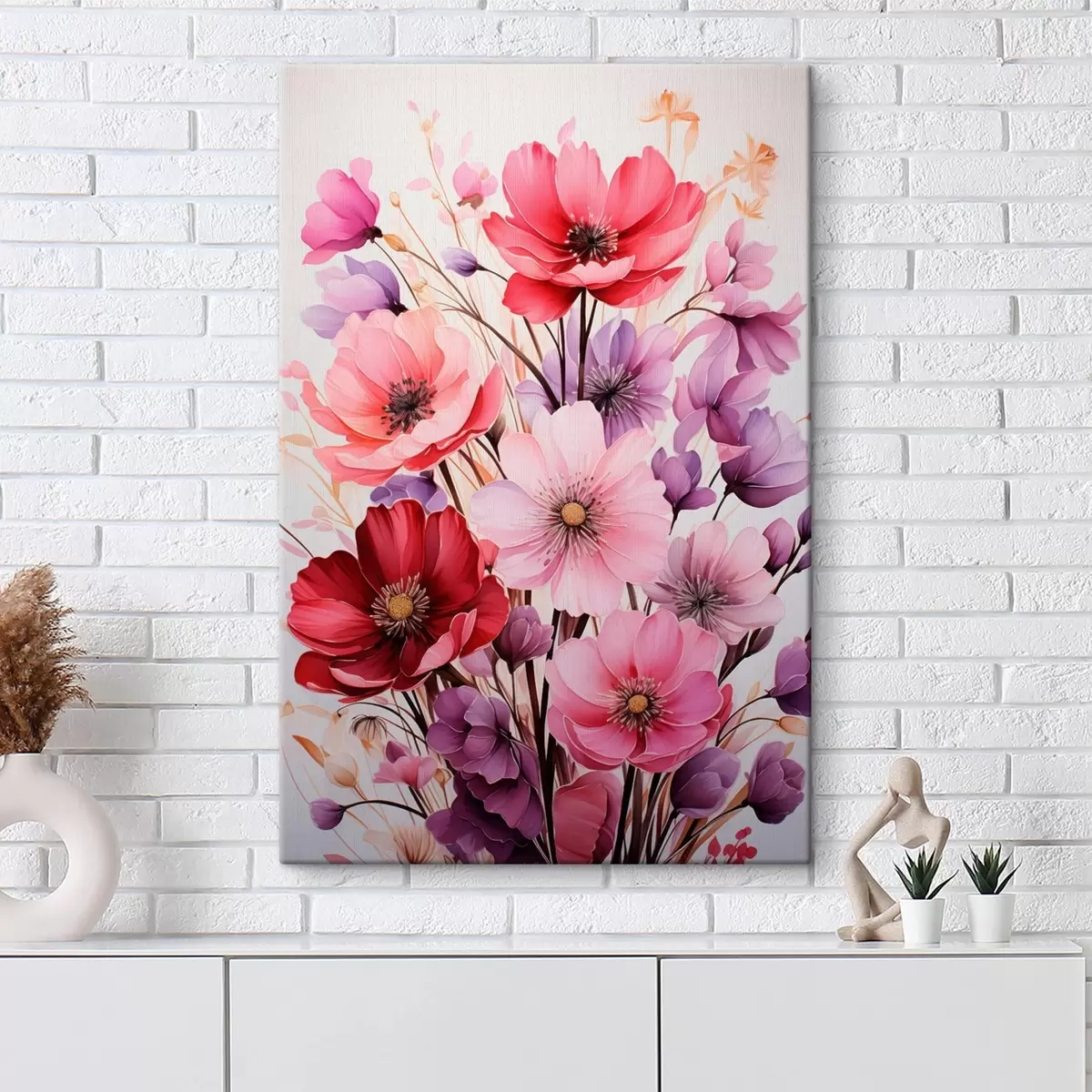  Schilderijen Delicaat boeket van roze en lila klaprozen op een lichte achtergrond, aquarelstijl s45601