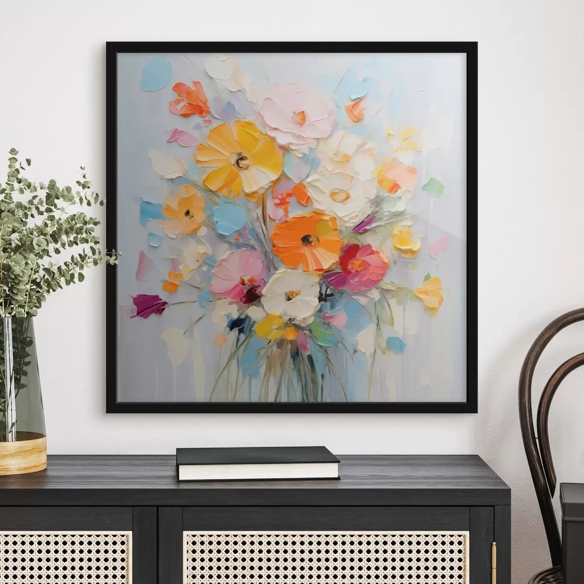 Poster Bloemmotief: abstract boeket in pasteltinten f45599